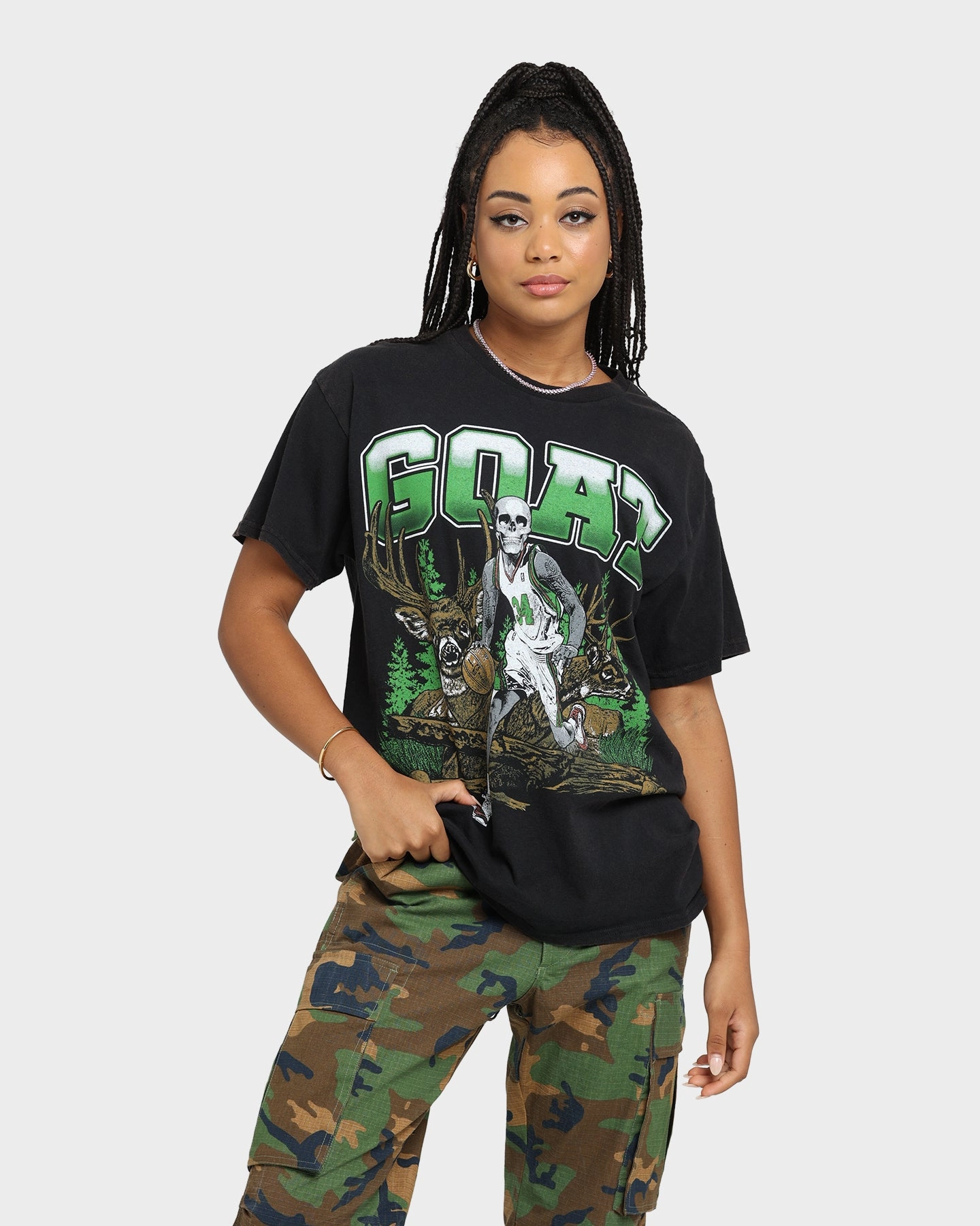 Goat Crew Buck Hunter Vintage T-Shirt Black Wash Wrinkle Resistant Material Simple and Light