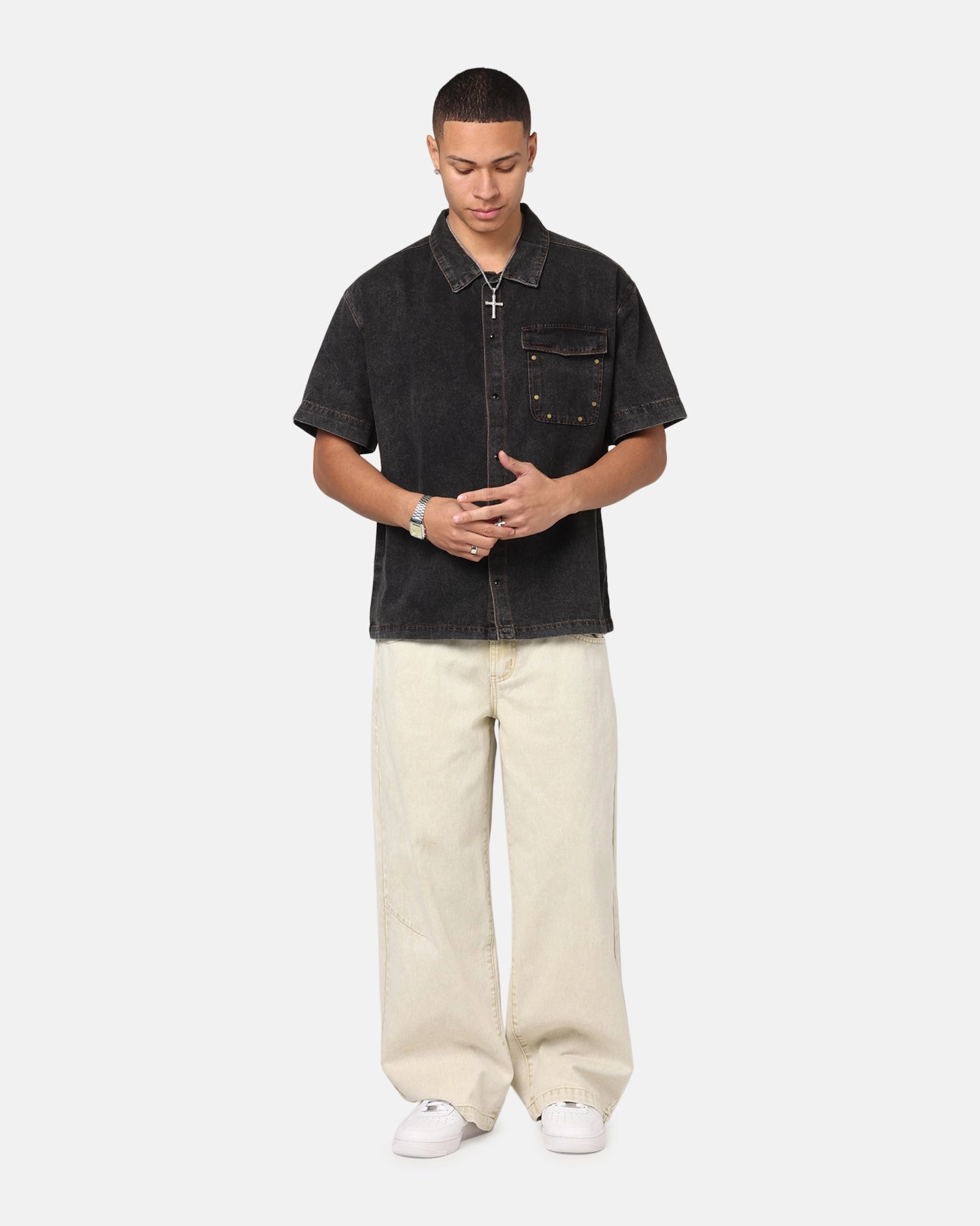 Breathable fabric Abrasion Resistant Edging Saint Morta Rodeo Drive Button Up Shirt Black