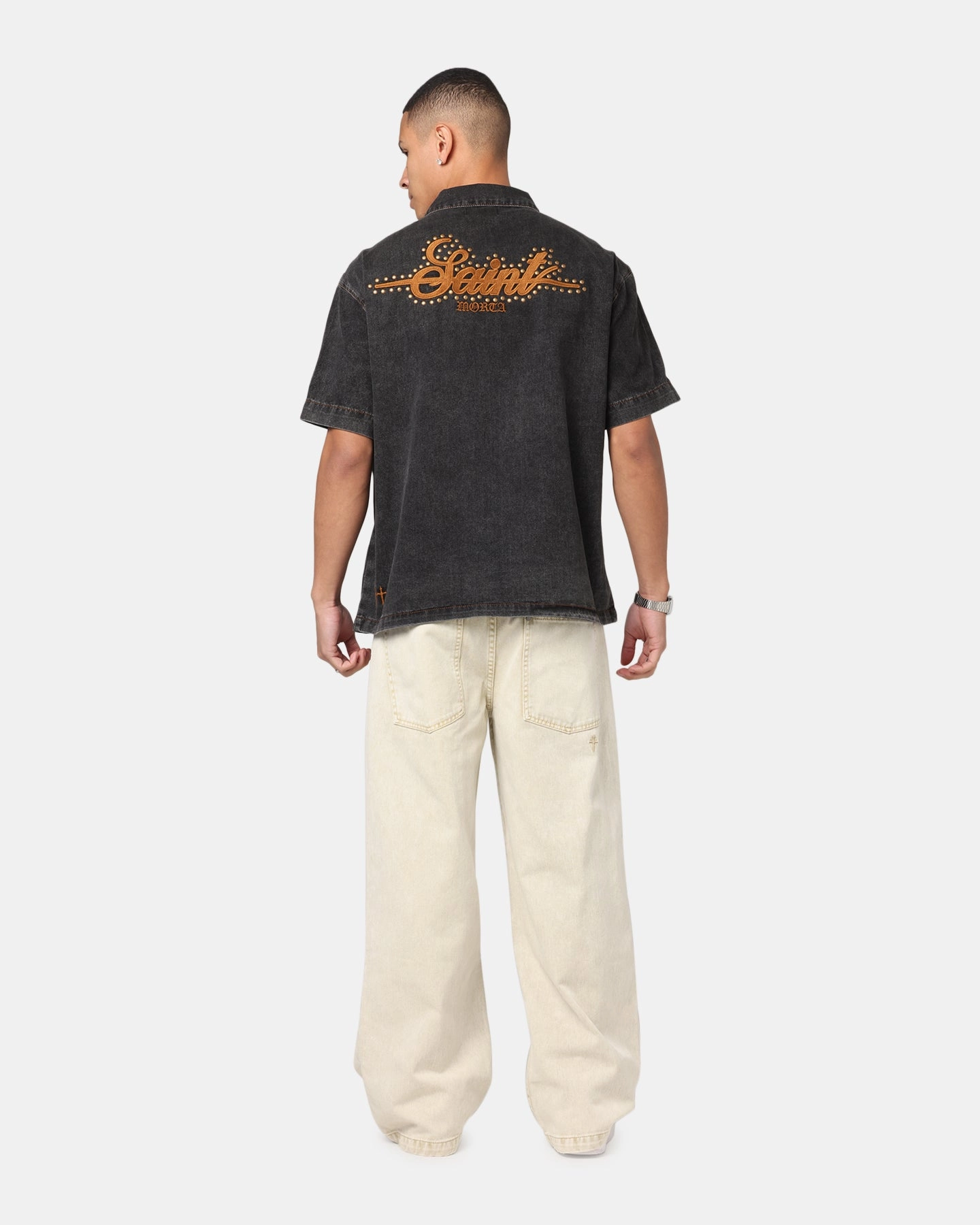 Saint Morta Rodeo Drive Button Up Shirt Black Microfiber Material Wardrobe Must-Have