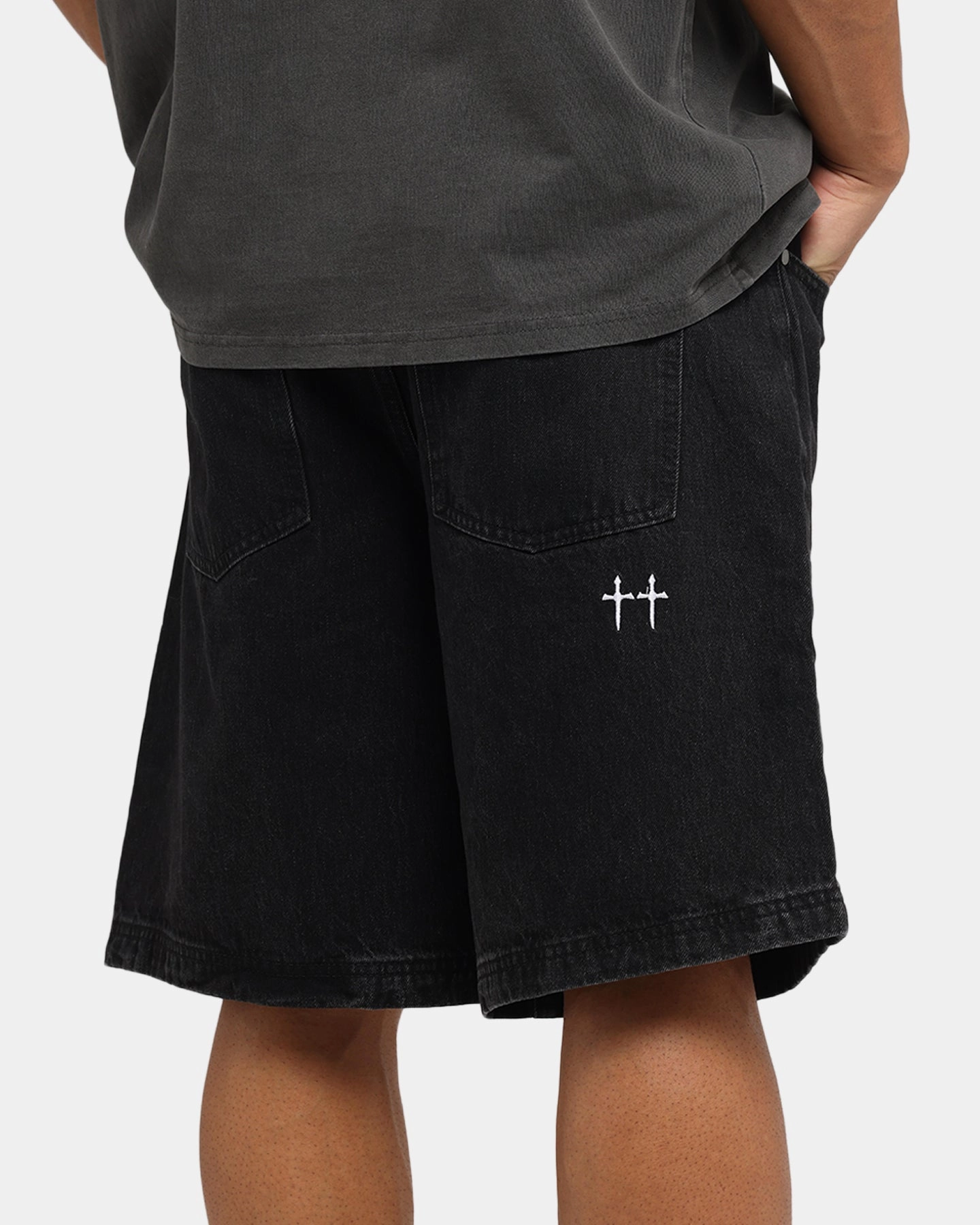 ReinforcedBeltLoops Breath Friendly Saint Morta Amplus Gothic Denim Jort Shorts Black Shadow