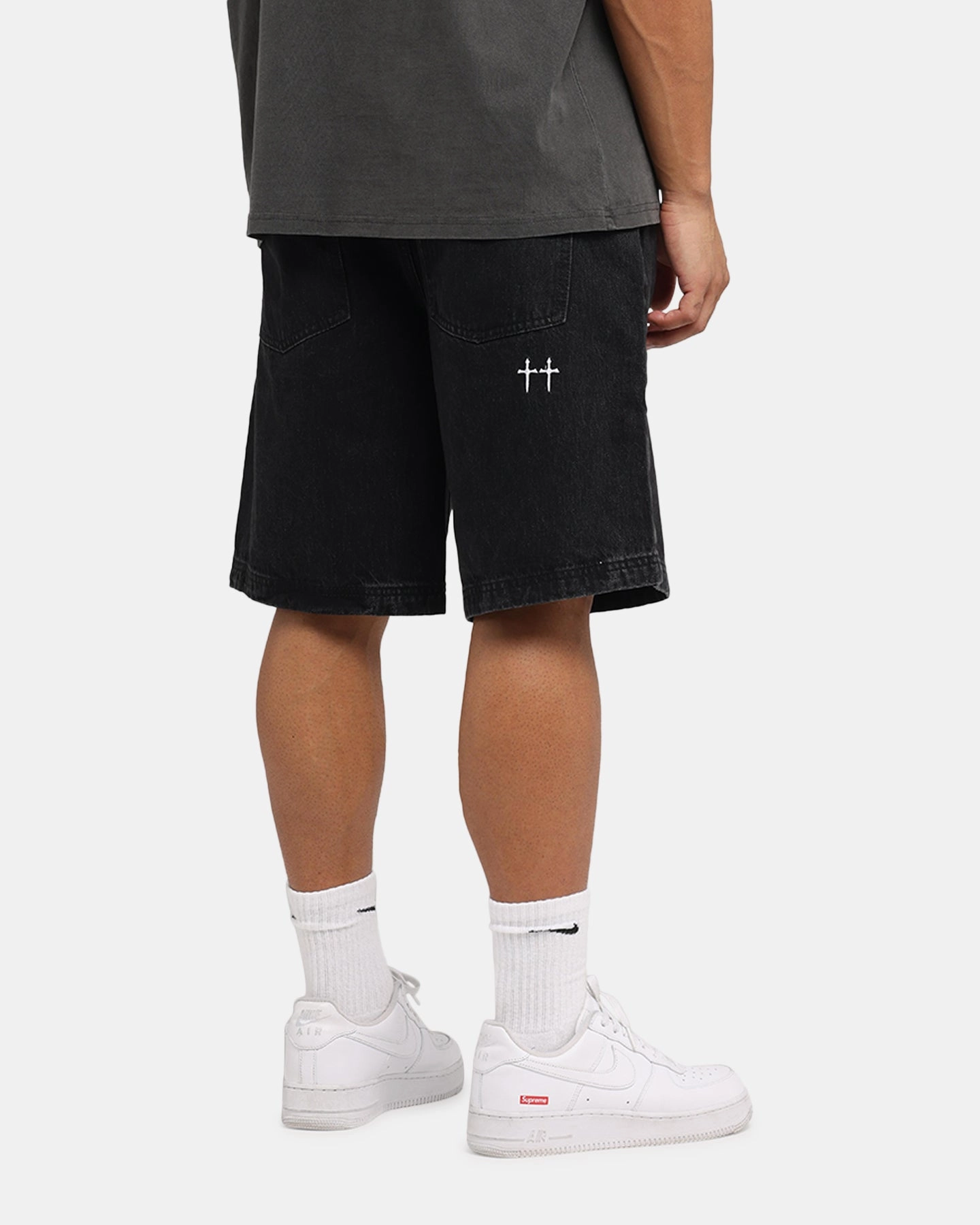 Saint Morta Amplus Gothic Denim Jort Shorts Black Shadow Simple Utility Anti Pilling Fabric