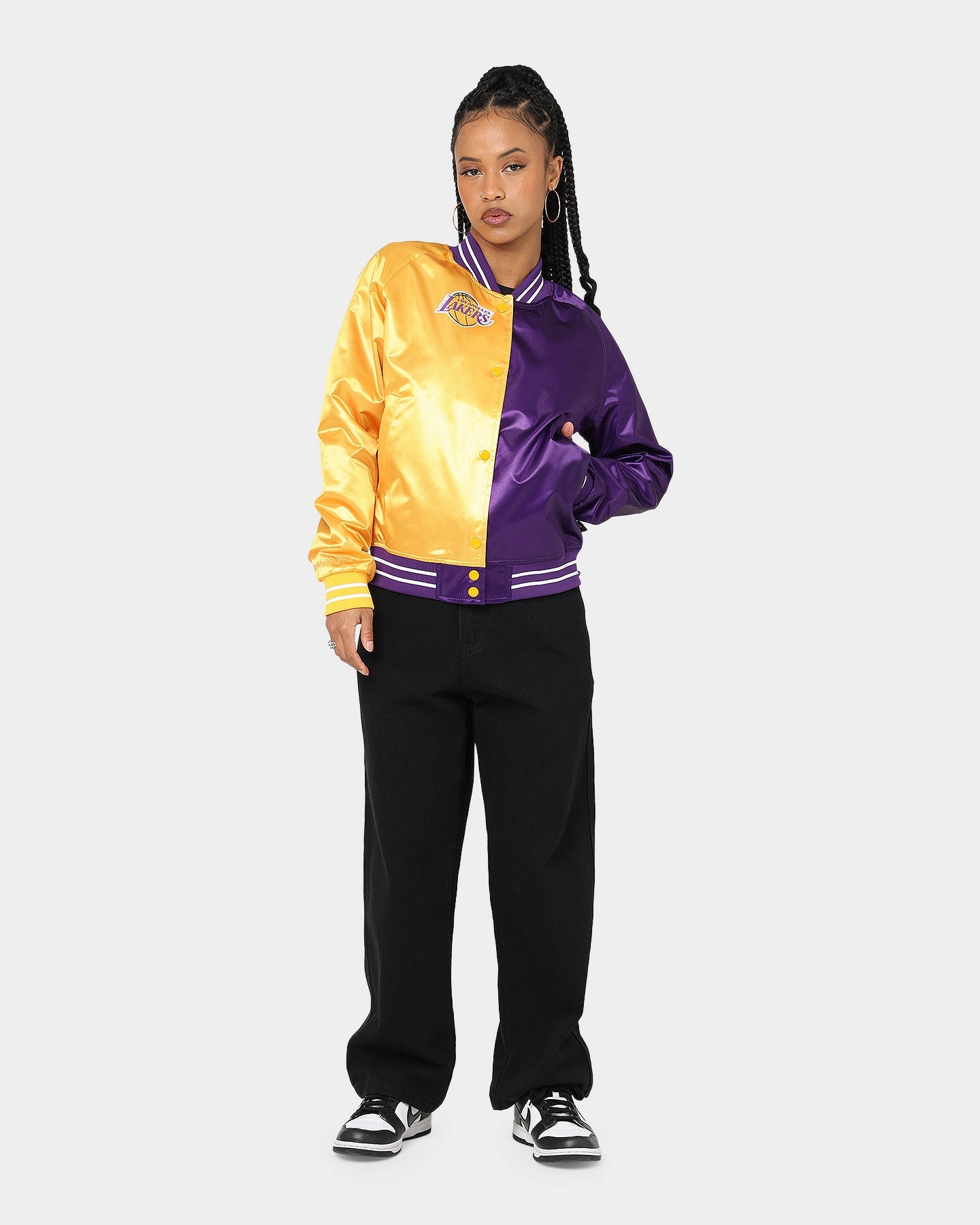 Ventilation Grommets Mitchell & Ness Women's Los Angeles Lakers Big Face 5.0 Satin Jacket Yellow