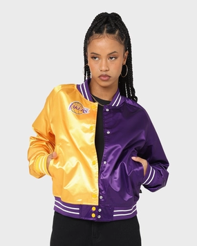 monochromatic Reflective Safety Trim Mitchell & Ness Women's Los Angeles Lakers Big Face 5.0 Satin Jacket Yellow