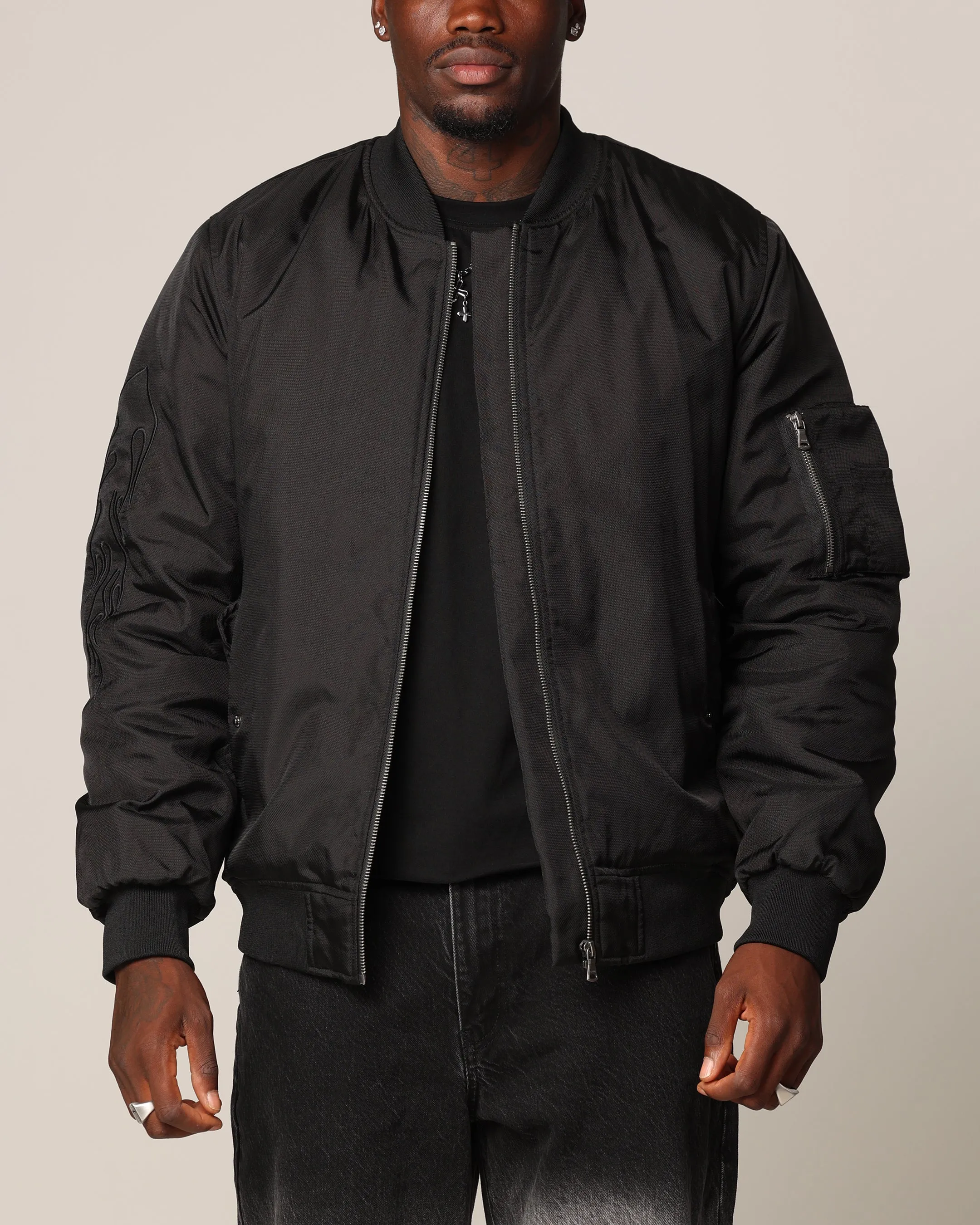 Saint Morta Hellfire Bomber Jacket Black starlight SnapFasteners