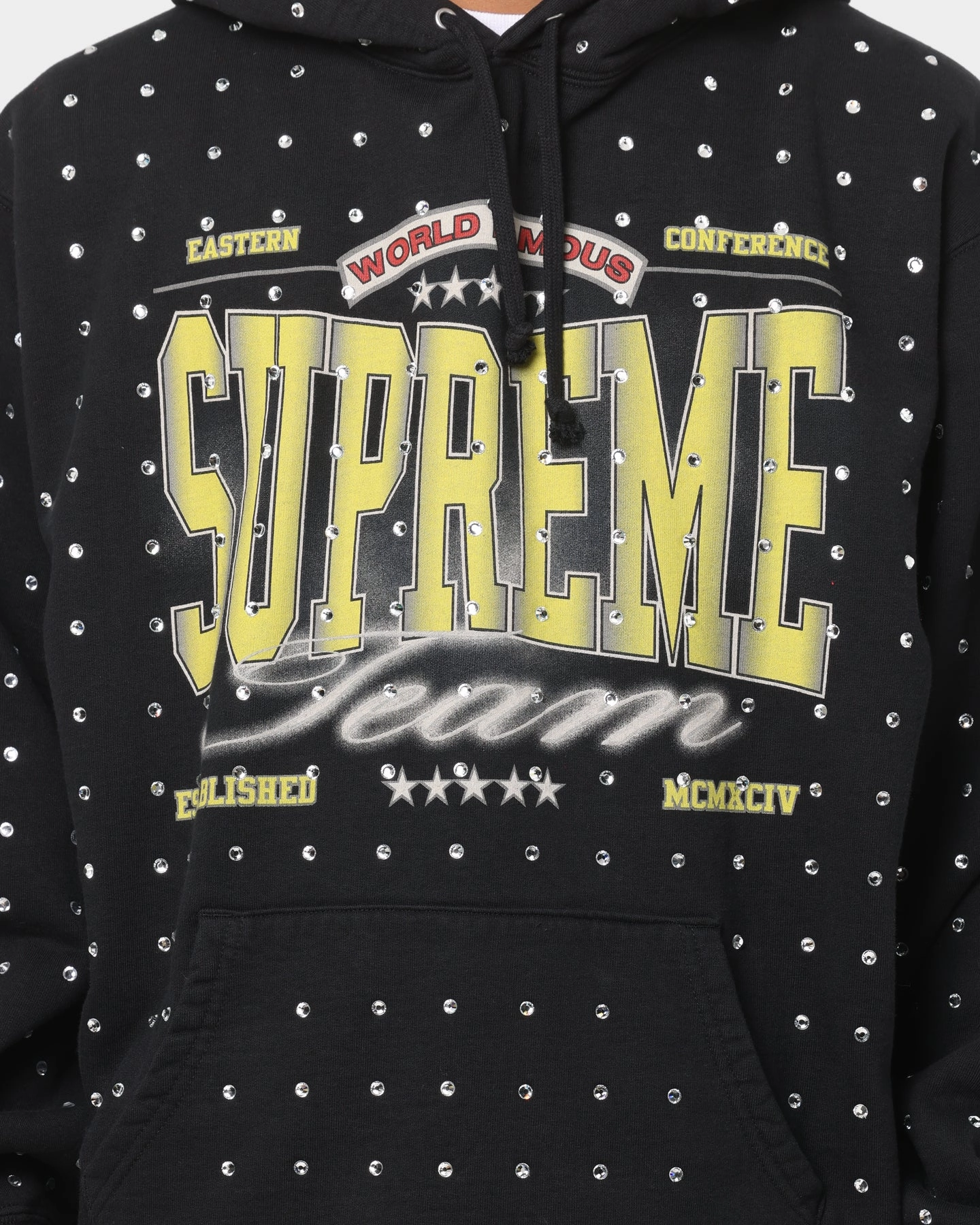 Supreme Rhinestone Hoodie Sweatshirt Black Keychain Classic Jacket Fit