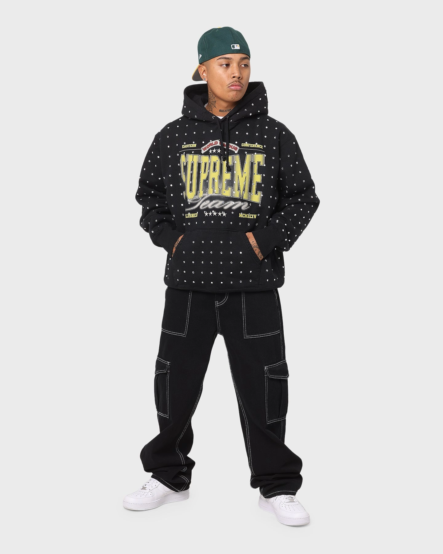 Detect Supreme Rhinestone Hoodie Sweatshirt Black