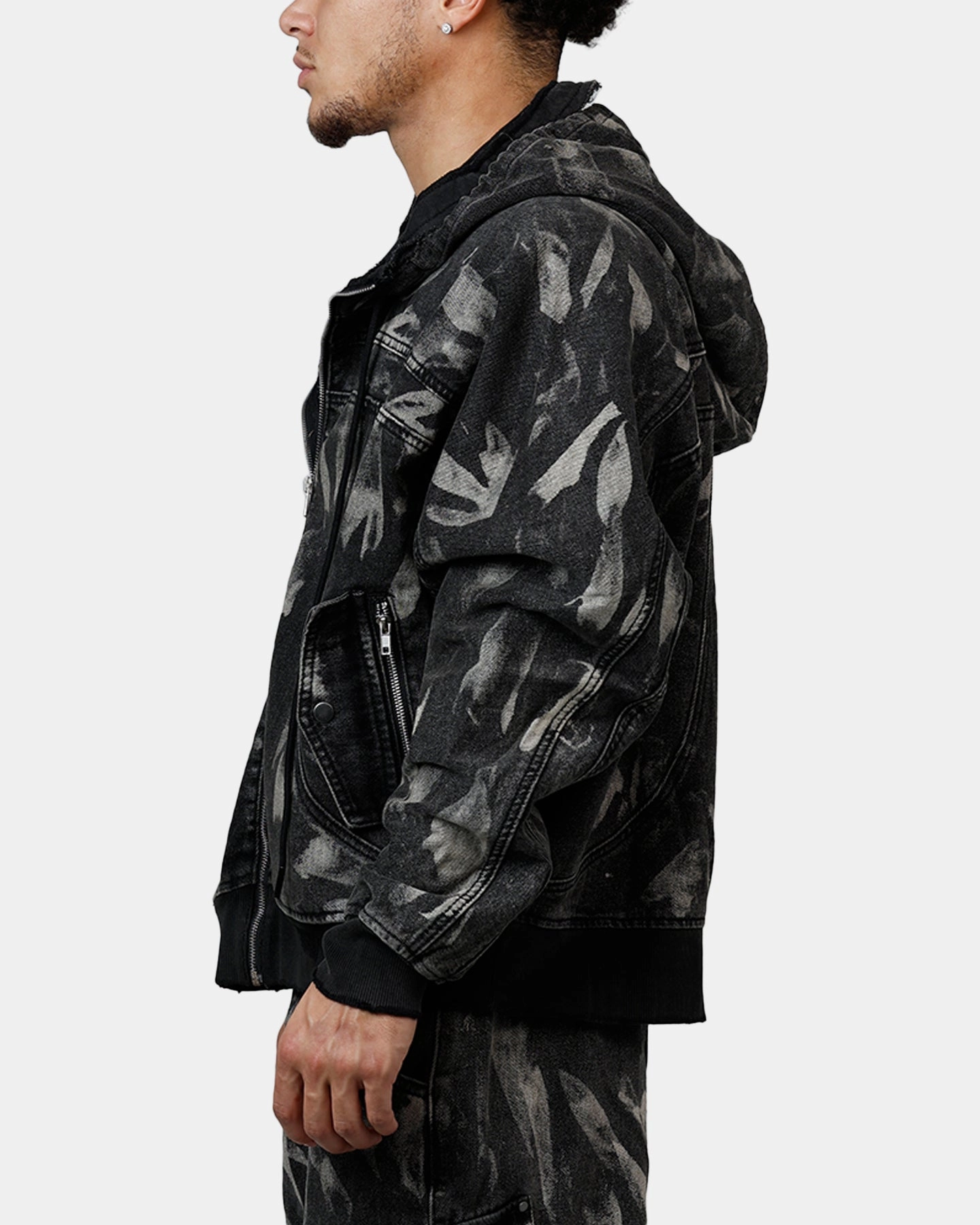 MNML Double Denim Hood Bomb Jacket Black Summer Wear Urban Wear