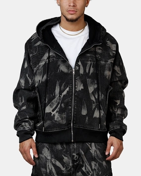 MNML Double Denim Hood Bomb Jacket Black cruise trip