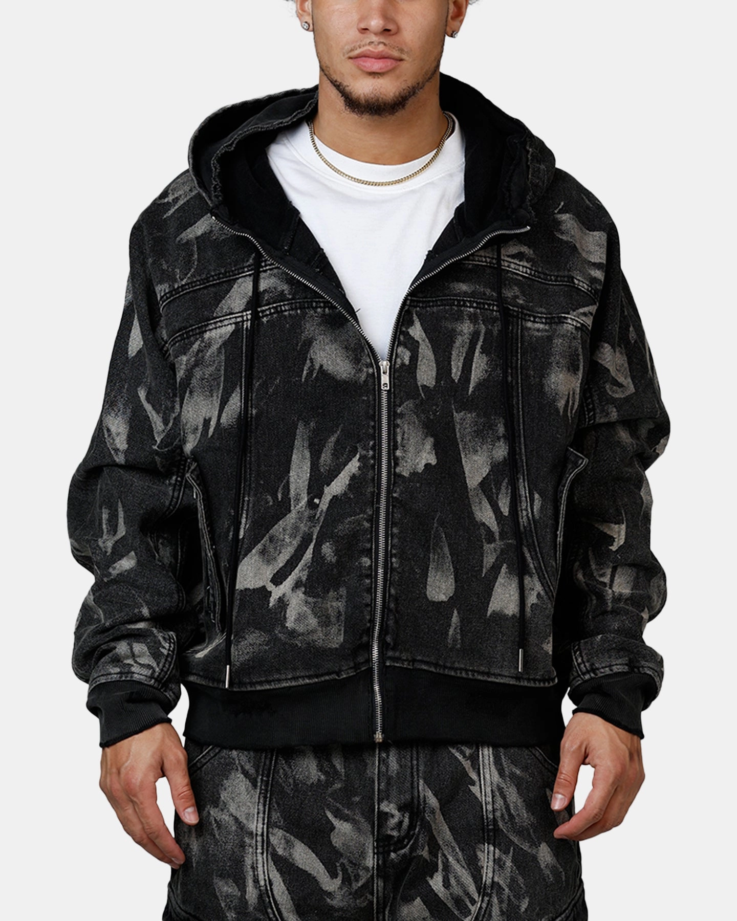 MNML Double Denim Hood Bomb Jacket Black cruise trip