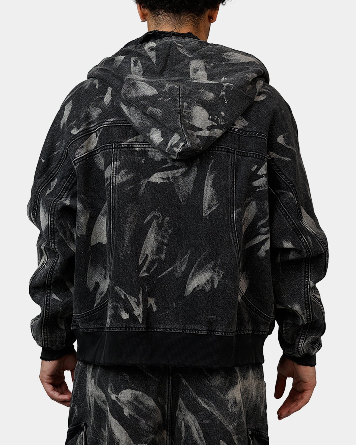 Skill Scissors MNML Double Denim Hood Bomb Jacket Black