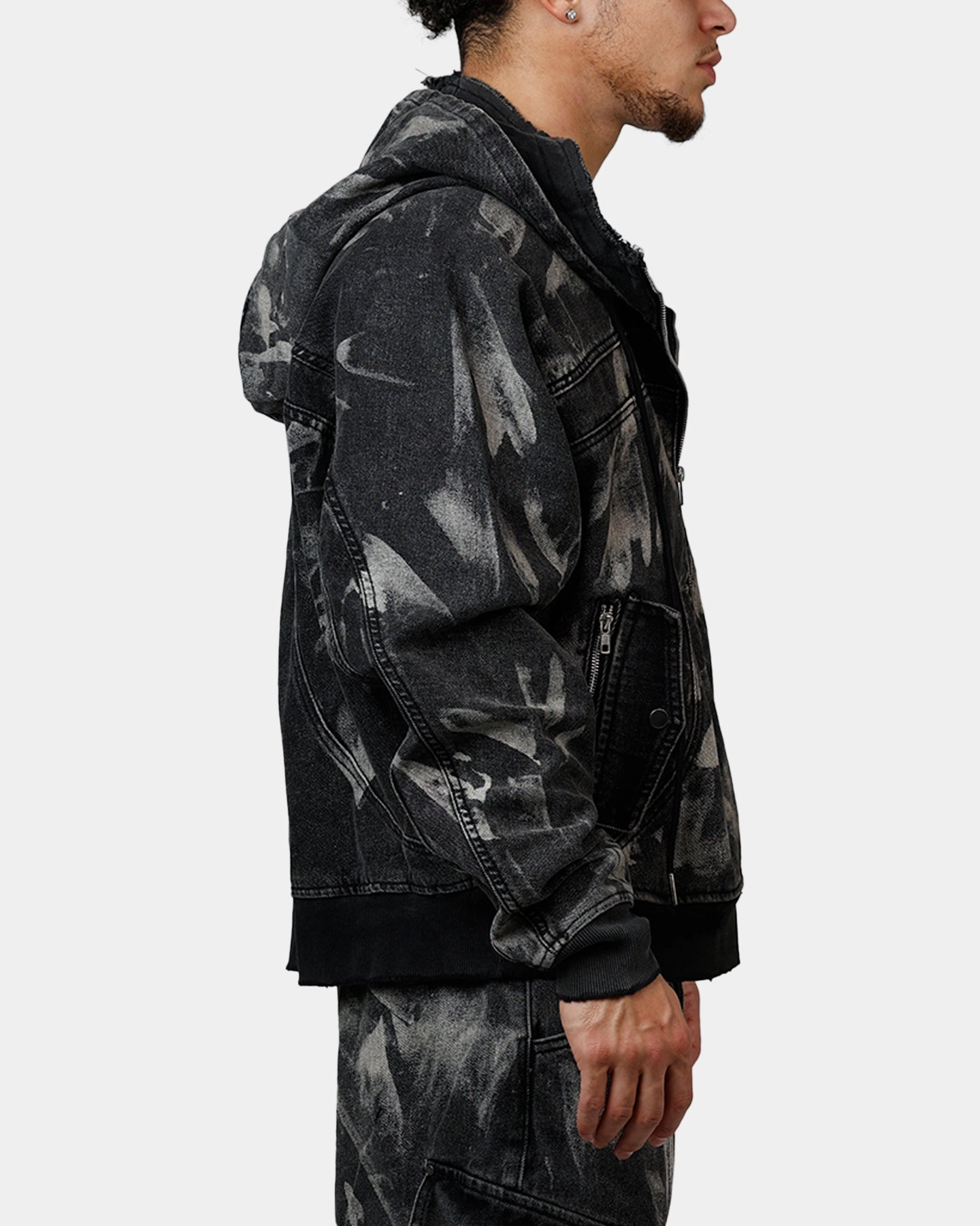 MNML Double Denim Hood Bomb Jacket Black Improve