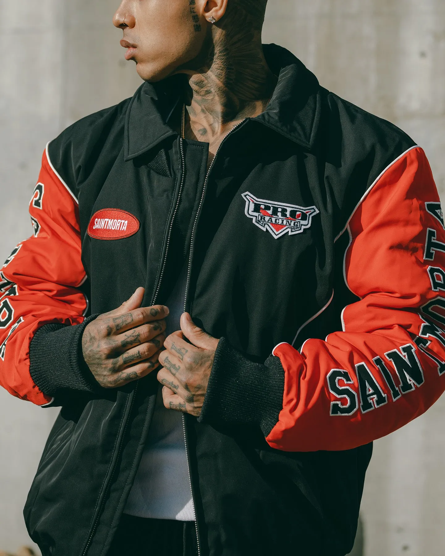 Thermal Lining Button Snap Conversion Saint Morta Pro Racing Bomber Jacket Black/Red