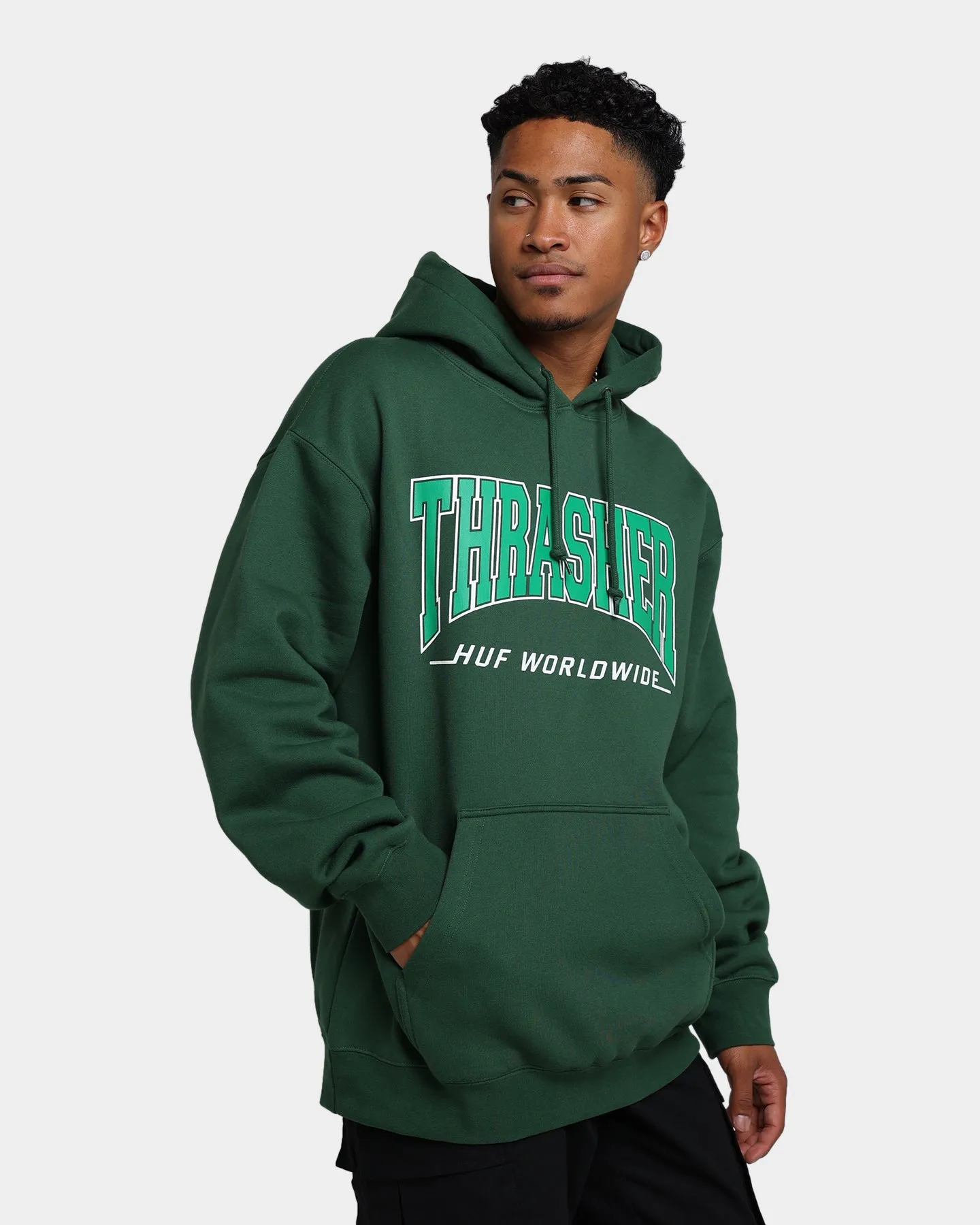 HUF X Thrasher Bayview Pullover Hoodie Forest Green teachers