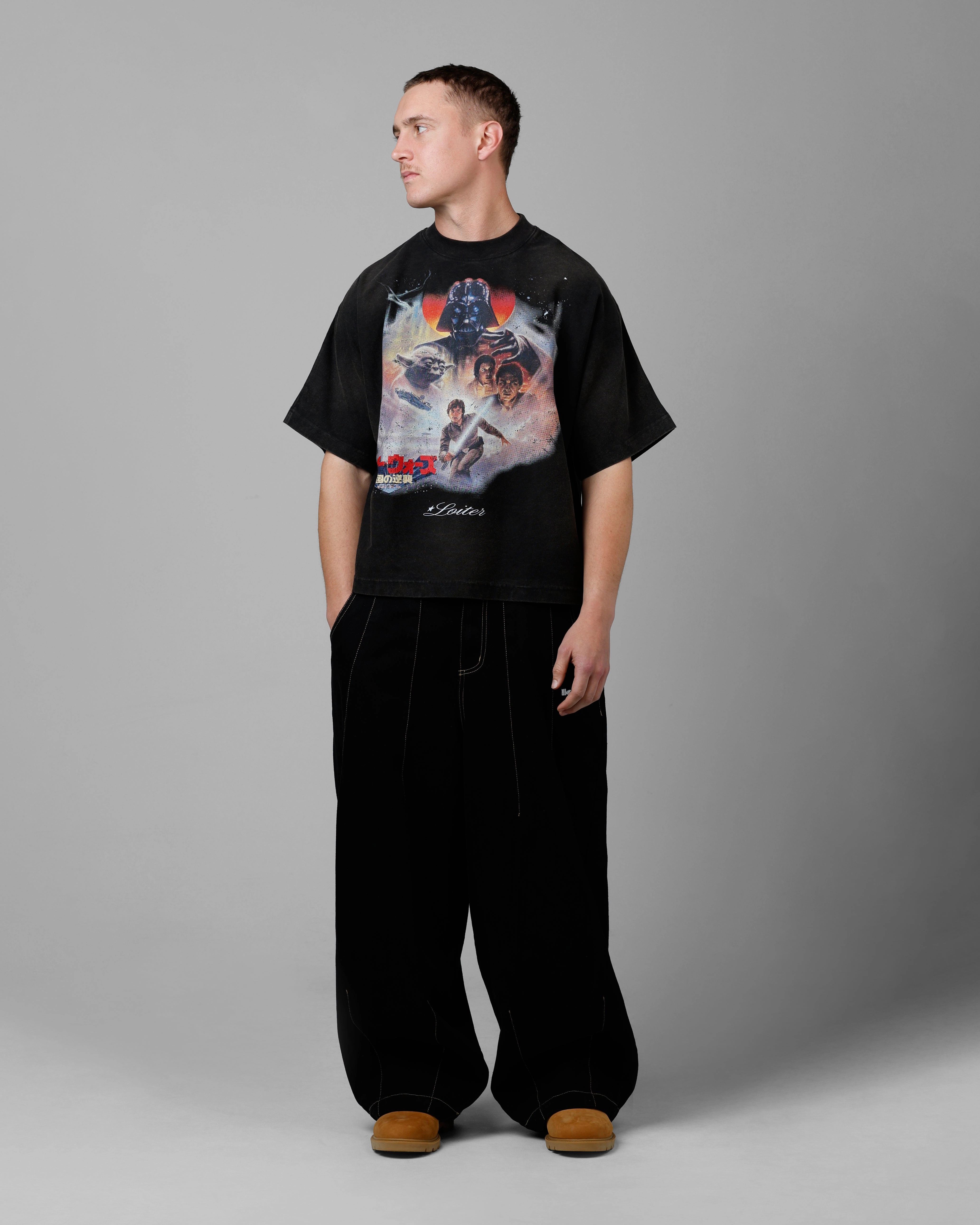 Informal charm Fun and Relaxed Loiter Star Wars Vintage T-Shirt Washed Black