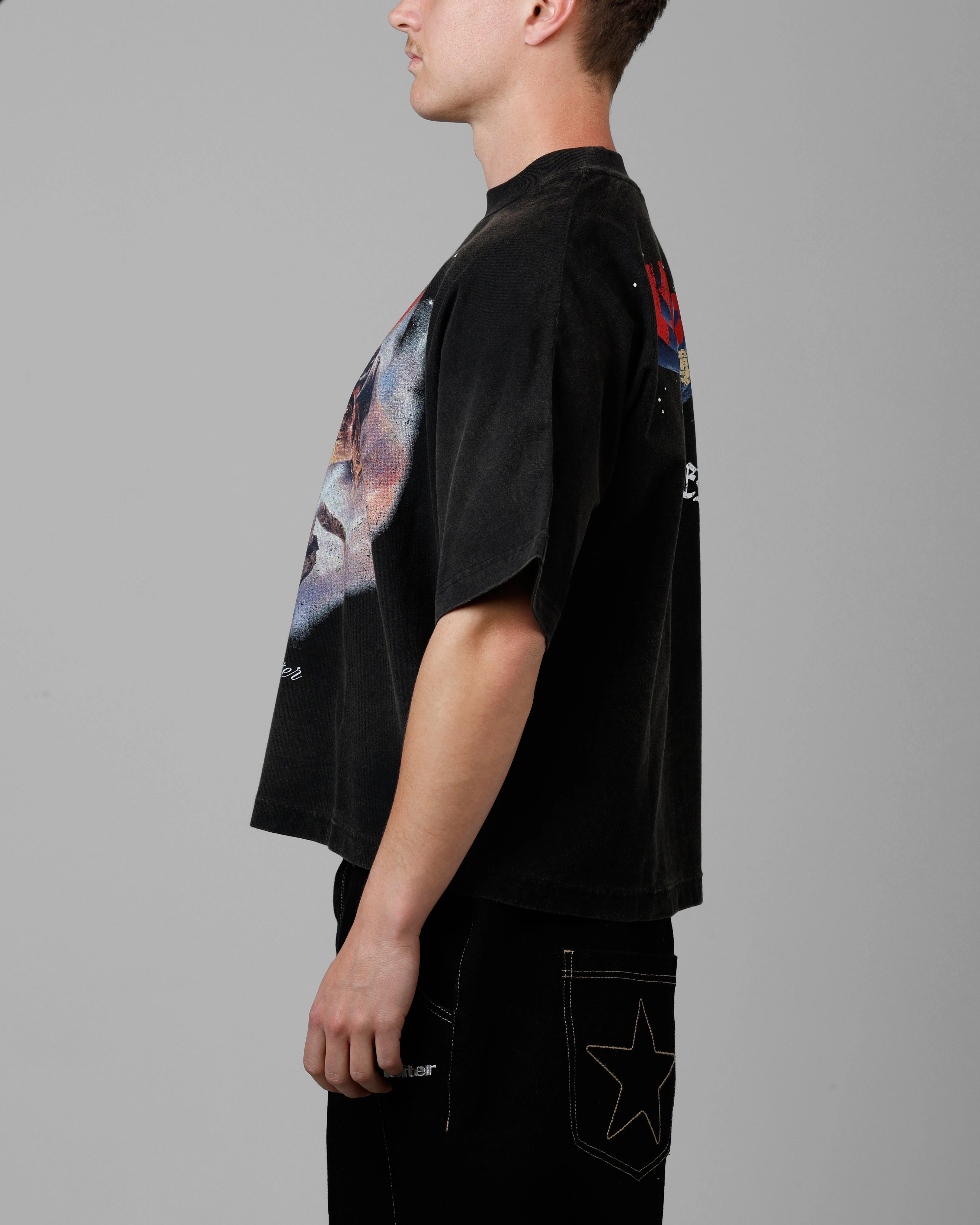 Soft Brushed Finish Low Profile Silhouette Loiter Star Wars Vintage T-Shirt Washed Black