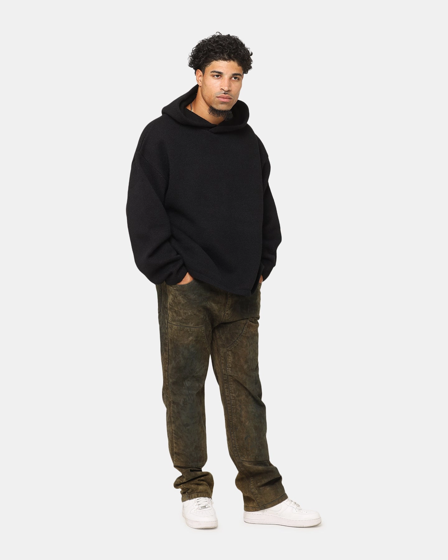 MNML Tonal Grain Knitted Hoodie Black WeightDispersing Padding Durable Shield