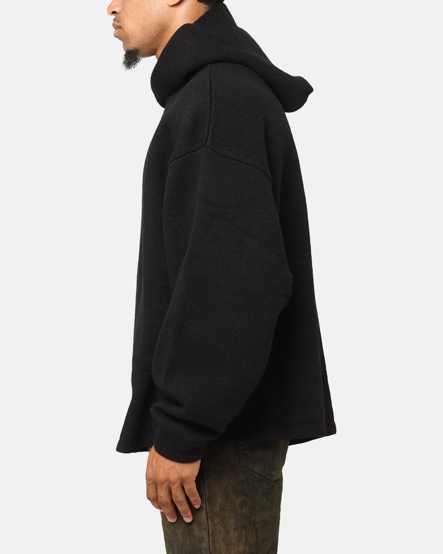 MNML Tonal Grain Knitted Hoodie Black Layer Base Patience