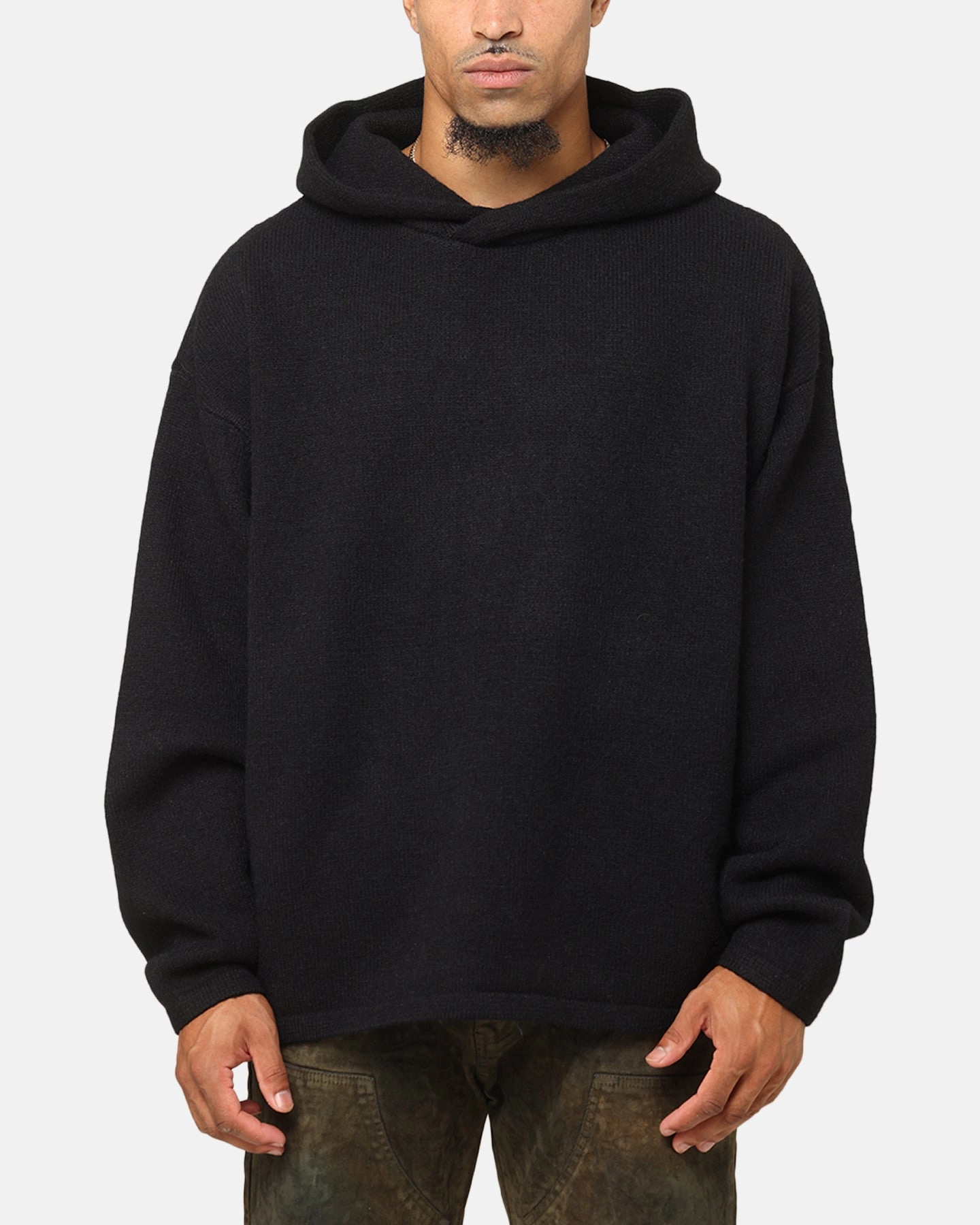 Skiing MNML Tonal Grain Knitted Hoodie Black