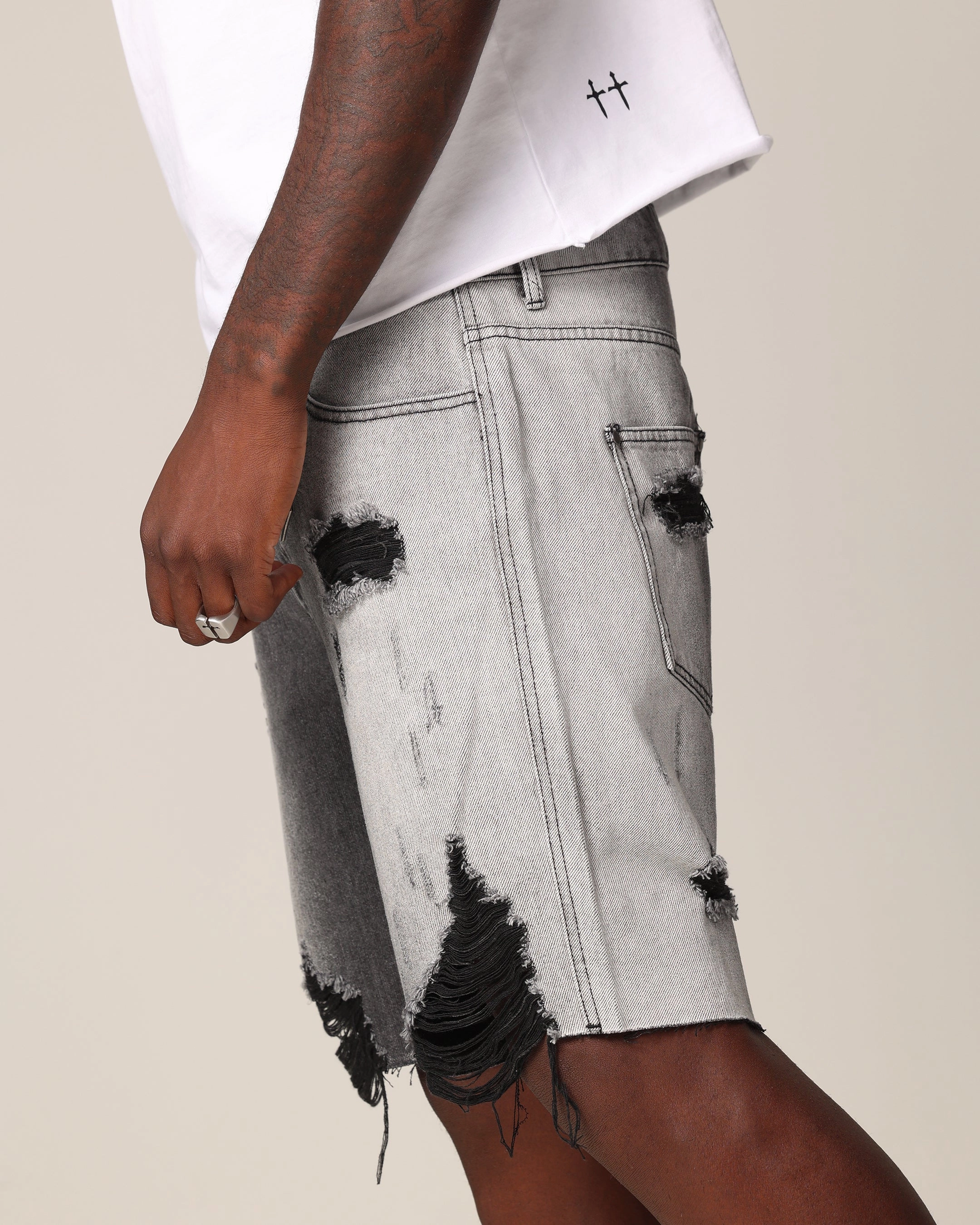 Saint Morta Sidewinder Denim Shorts Black Wash Beach Vibes personalized option