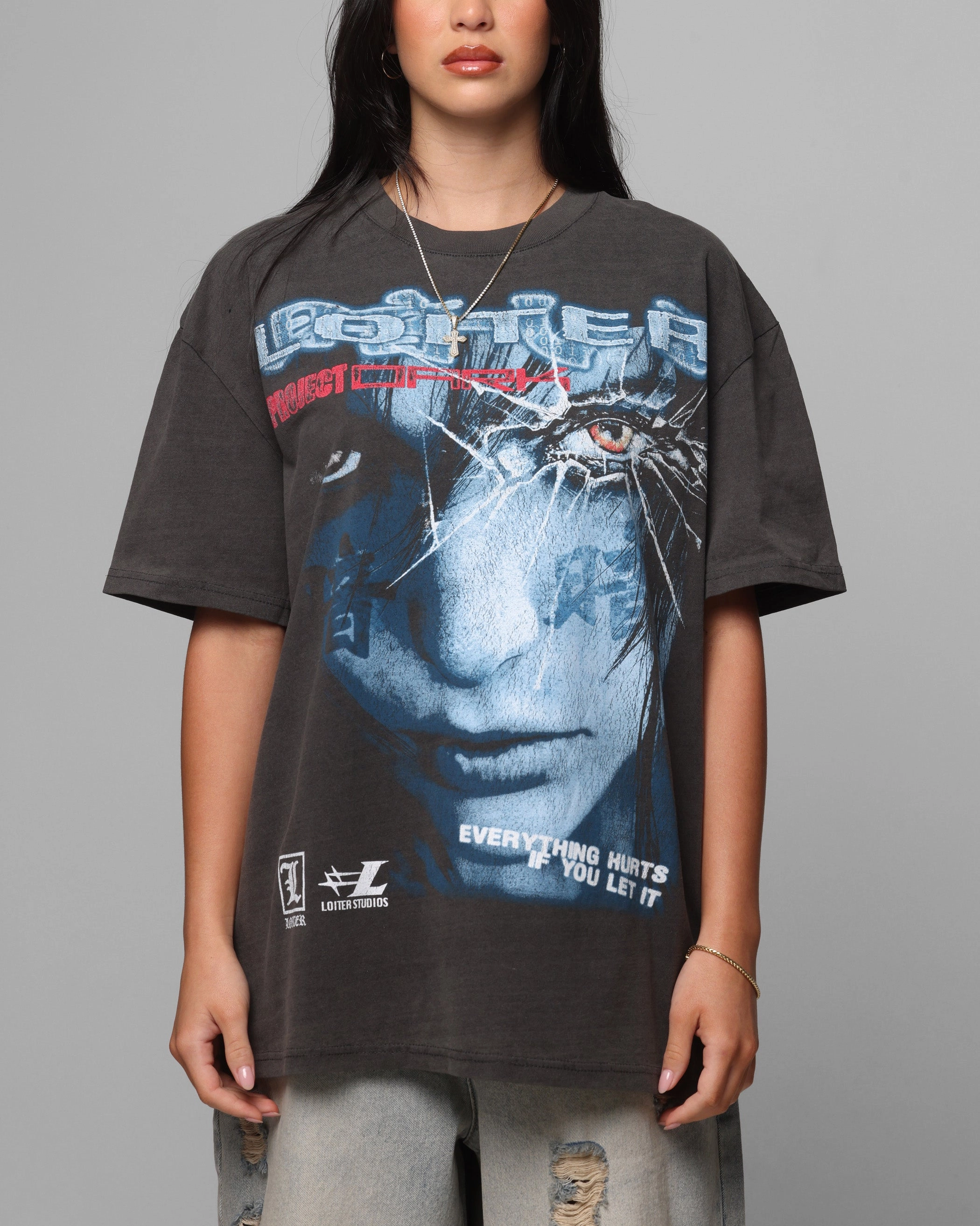 Loiter Project Dark Vintage T-Shirt Black Wash Layered Collar