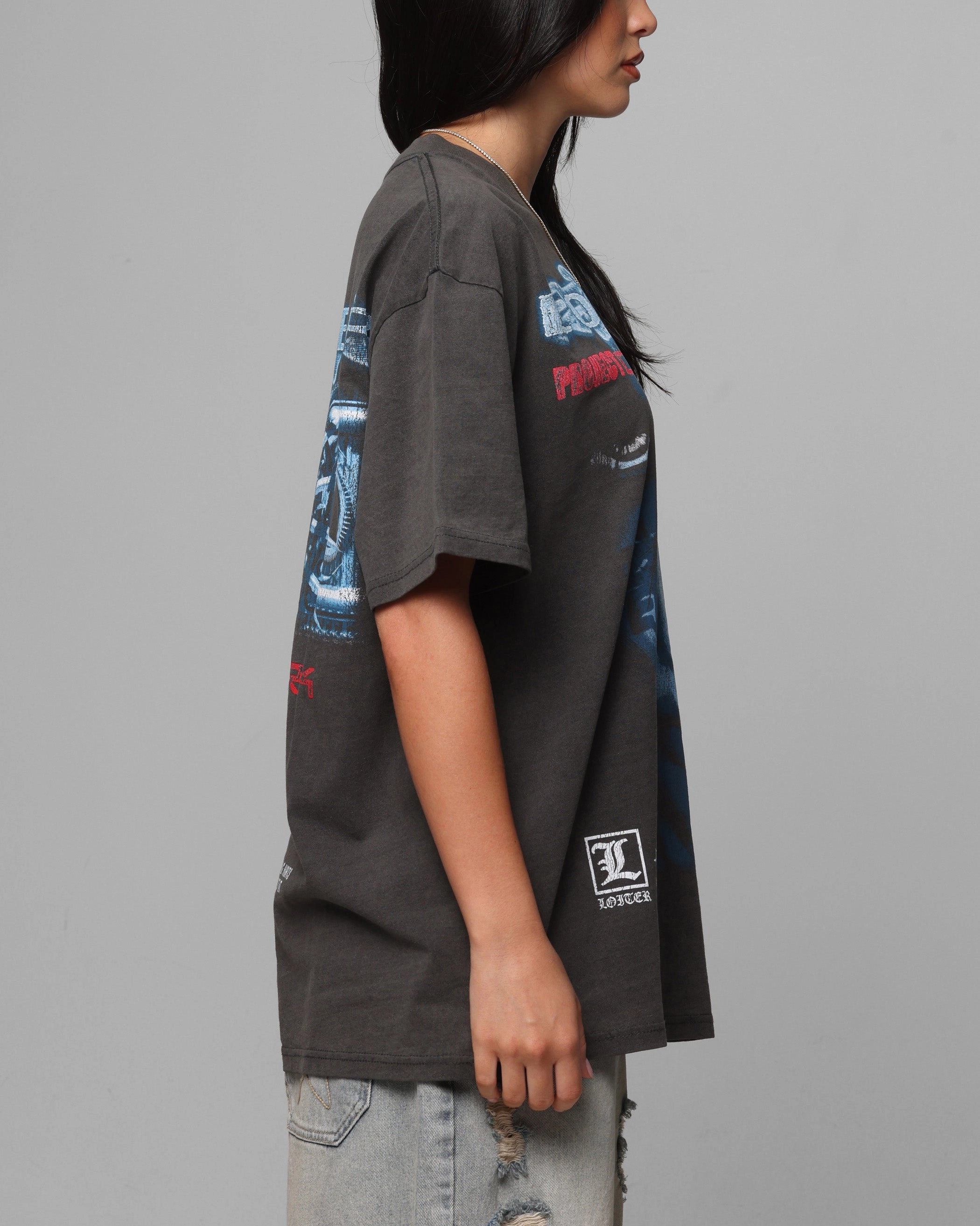 Eco Friendly Dye Cool Layering Loiter Project Dark Vintage T-Shirt Black Wash