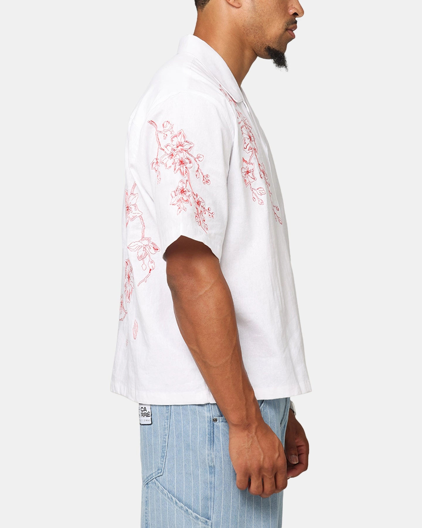 Carre Blossom Button Up Shirt White/Red Hooded Option