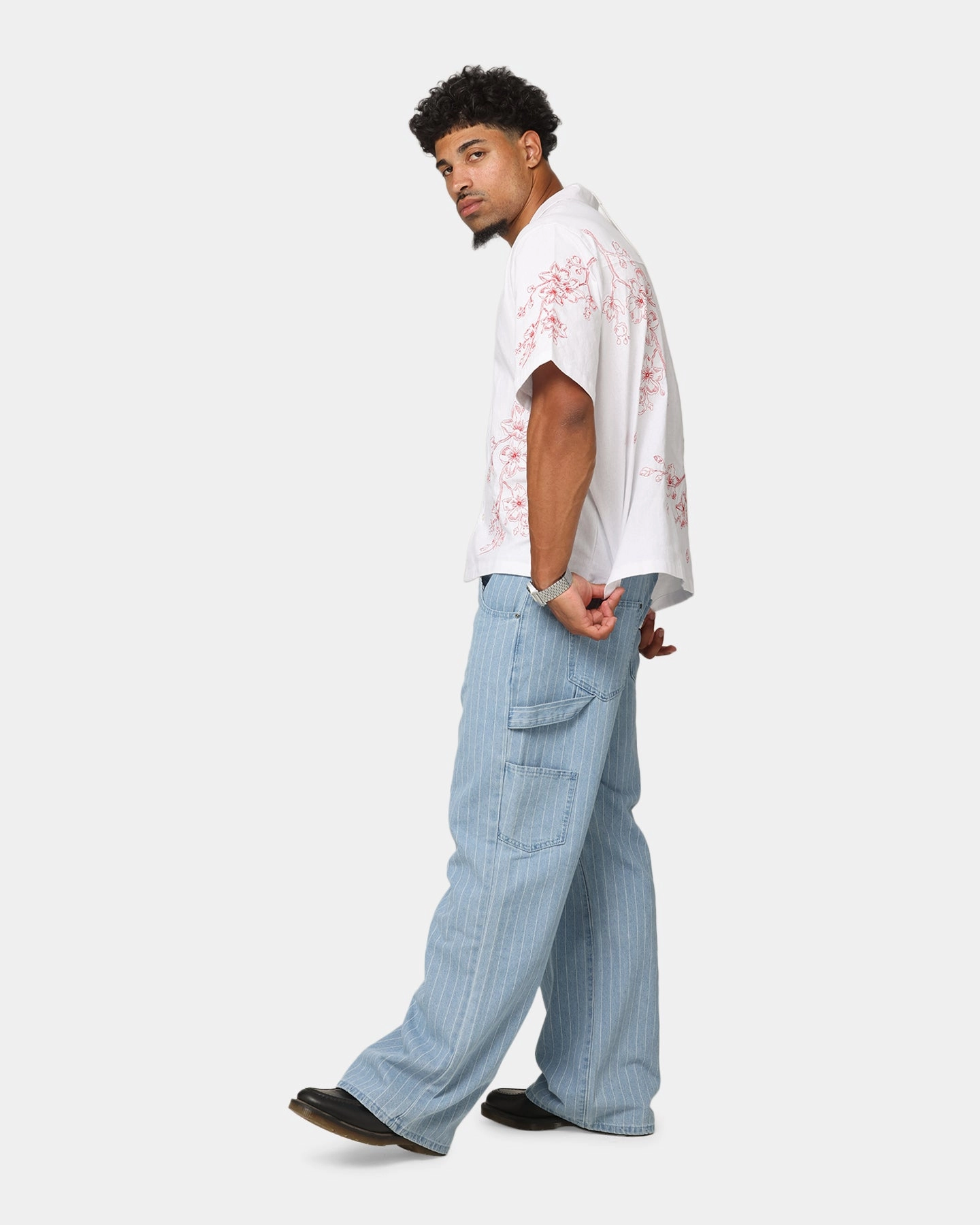 Workwear Style tailored look Carre Blossom Button Up Shirt White/Red