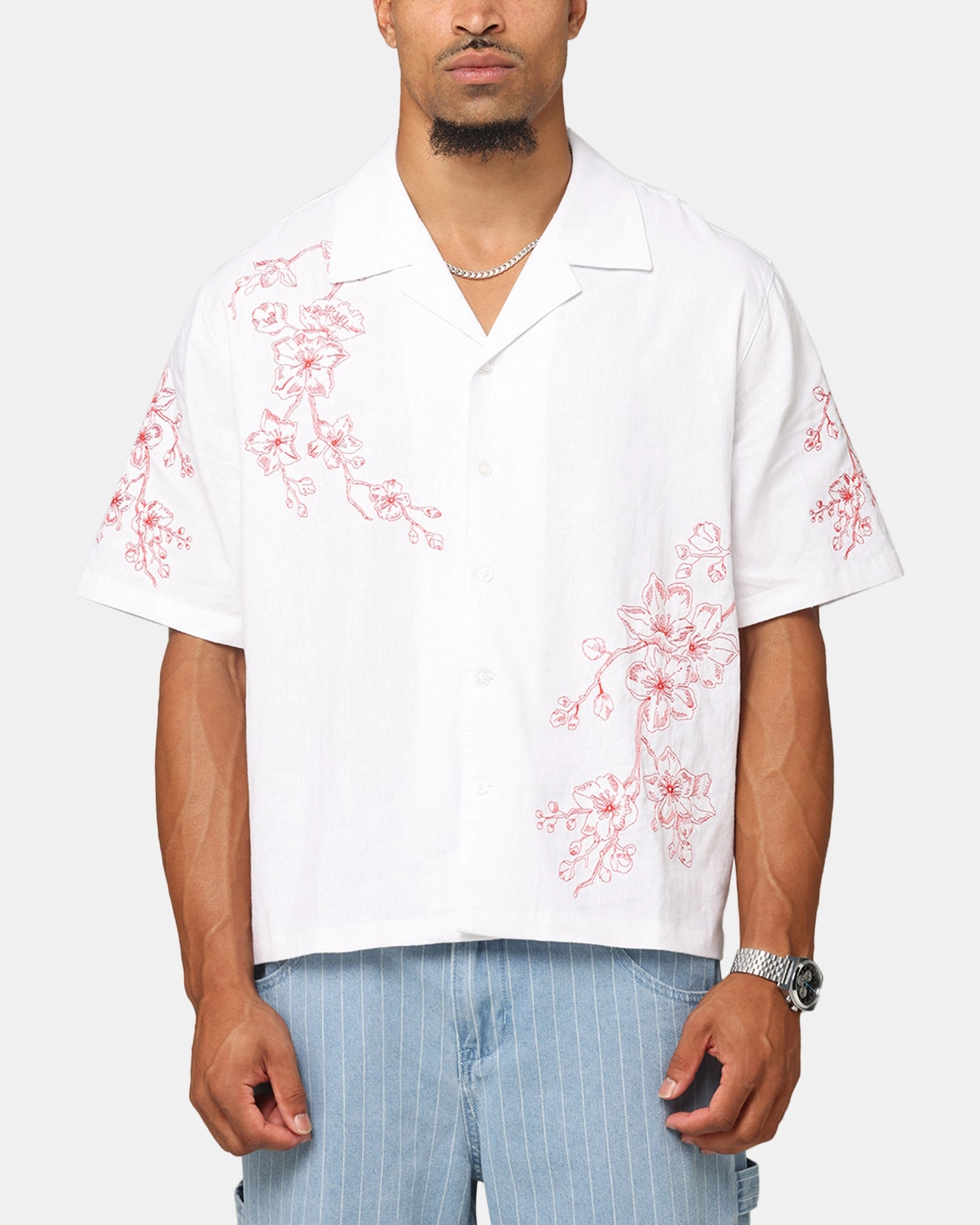 Carre Blossom Button Up Shirt White/Red Bold Graphics