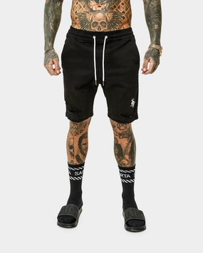 Multi Panel Construction Reinforced Hemlines Saint Morta Annex Denim Shorts Black