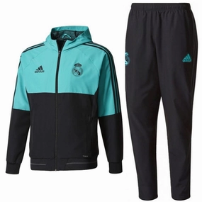 Real Madrid Presentation Soccer Tracksuit 2018 Black/Light Blue - Adidas Bonded Seamless Edges