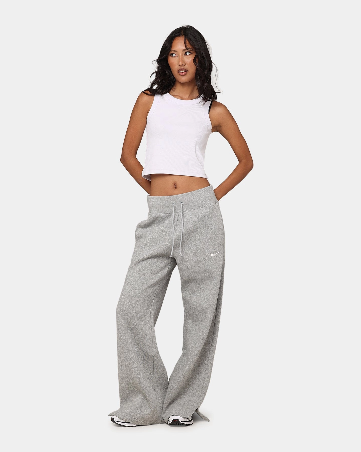 Nike Women's Sportswear Pheonix Fleece High Waisted Wide Leg Sweat Pants Dark Grey Heather Versatile Design FadeResistant