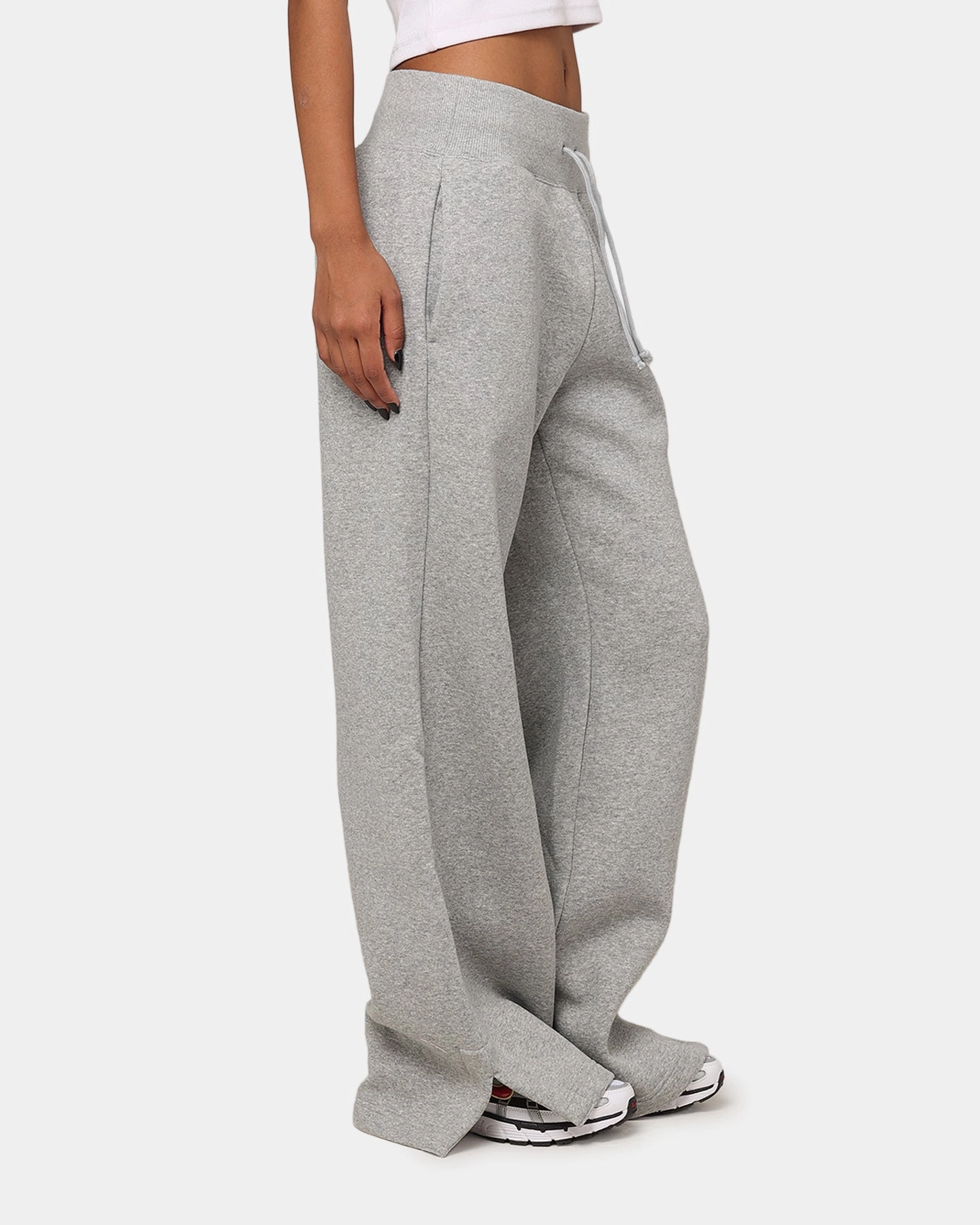 Nike Women's Sportswear Pheonix Fleece High Waisted Wide Leg Sweat Pants Dark Grey Heather Polished Look