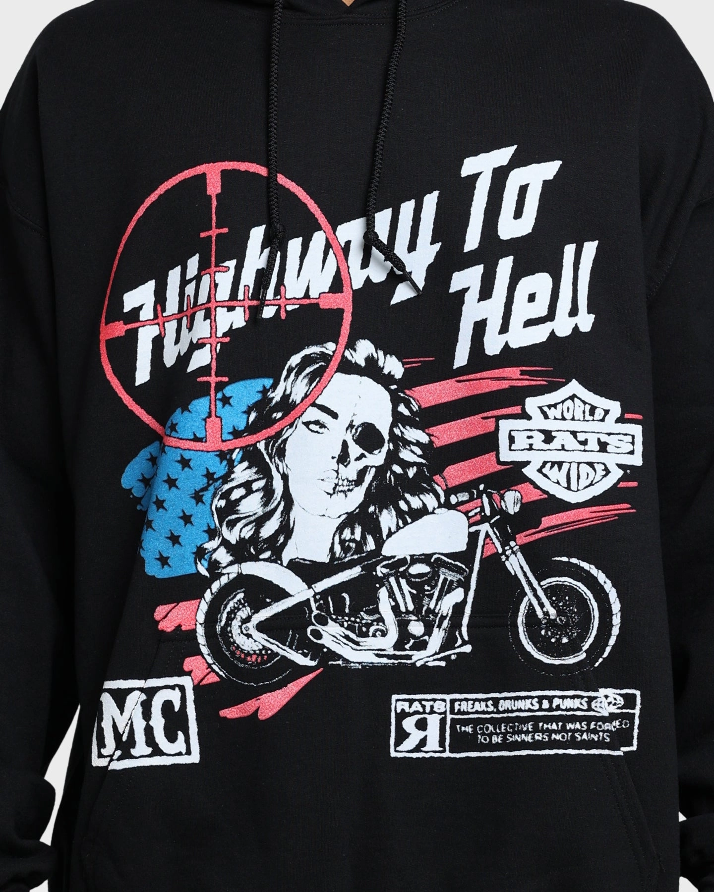 Rats Get Fat Highway To Hell Hoodie Black Formal Style Fray Resistant Finish