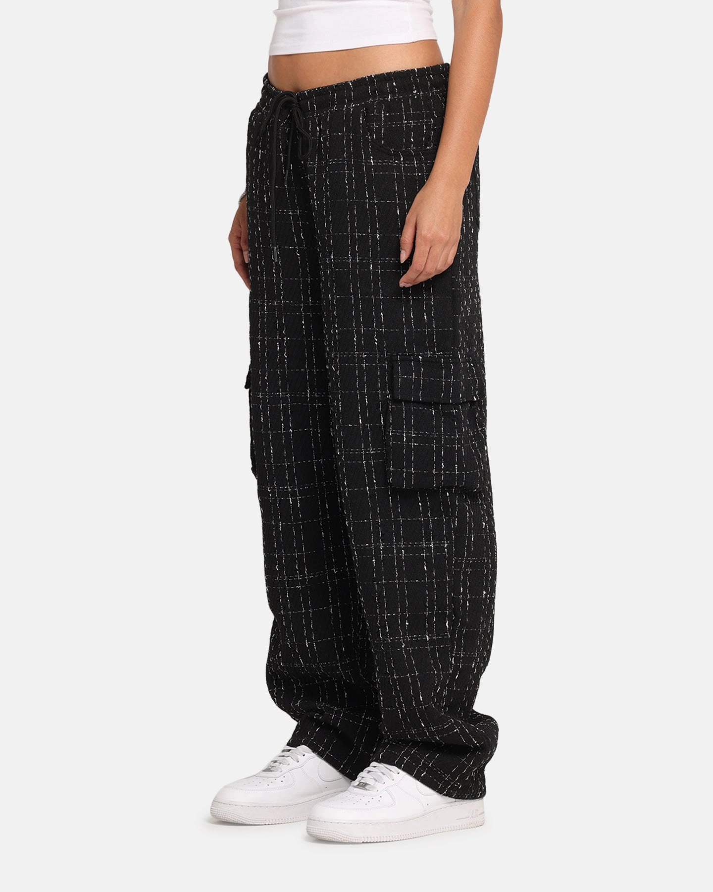 XXIII Boucle Tweed Cargo Pants Black Street Utility Lightweight