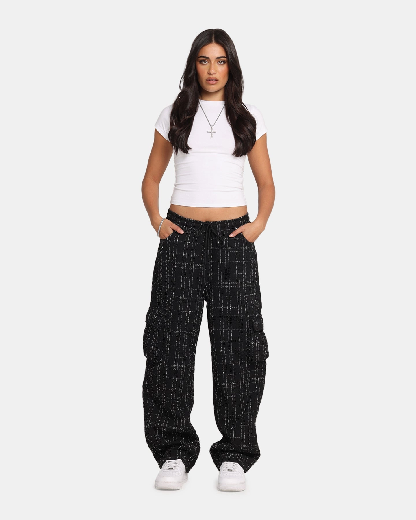 HighWaistSupport Essential Wear XXIII Boucle Tweed Cargo Pants Black