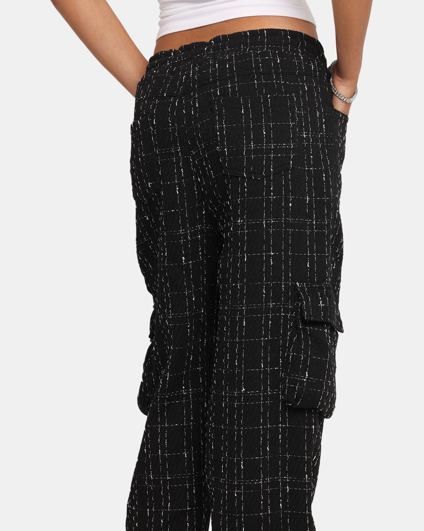 XXIII Boucle Tweed Cargo Pants Black DurableReinforcedMaterial