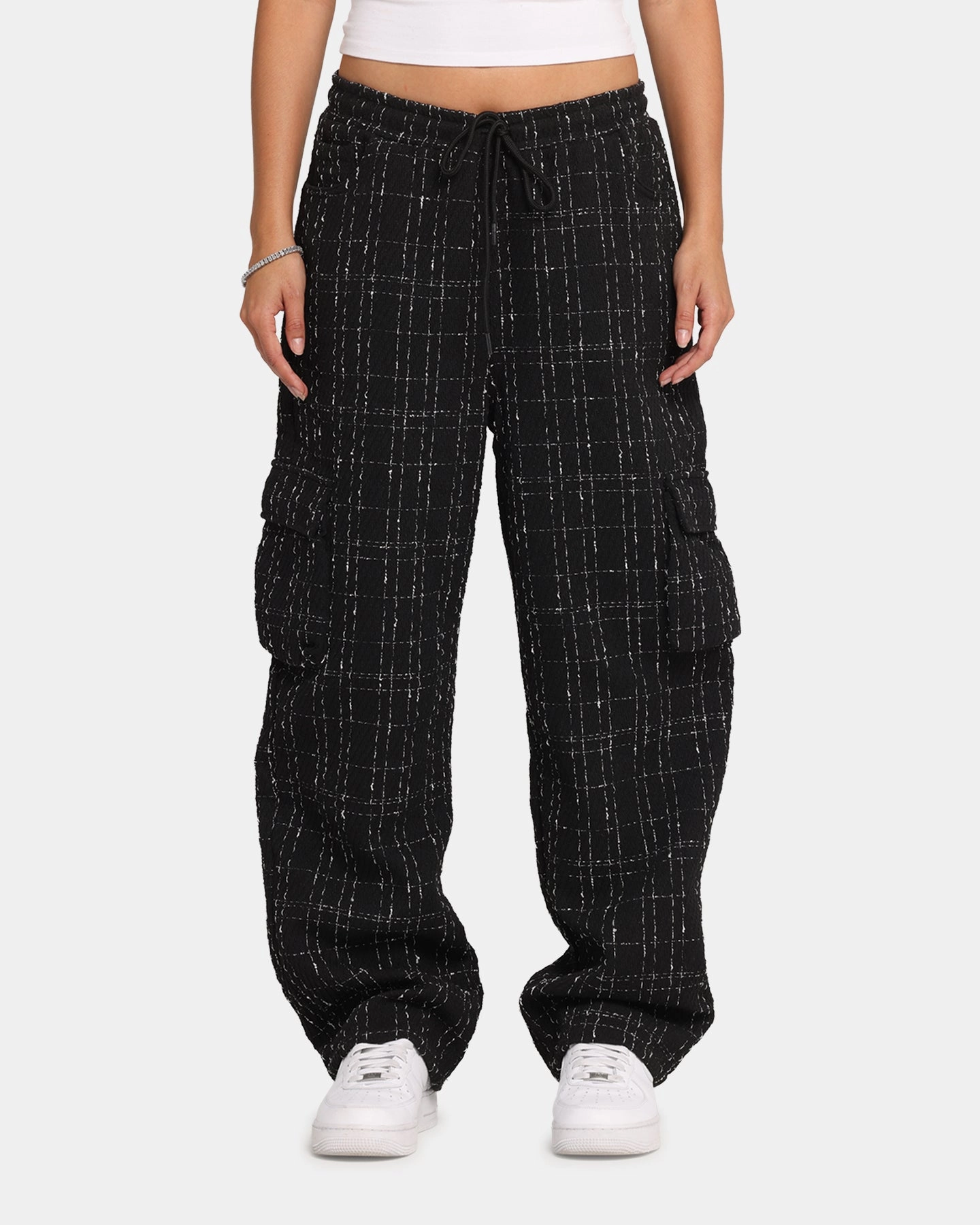 Durable Twill XXIII Boucle Tweed Cargo Pants Black