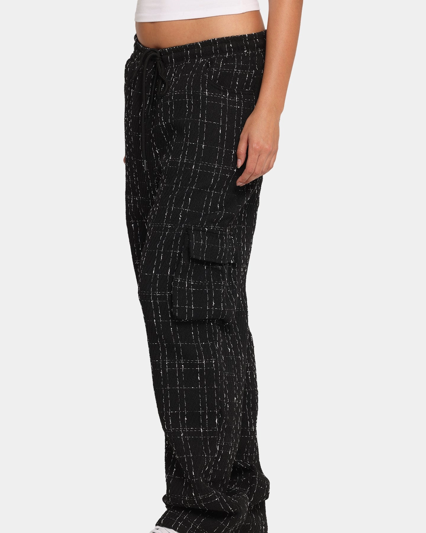 XXIII Boucle Tweed Cargo Pants Black Streetwear vibe ReinforcedBeltLoops