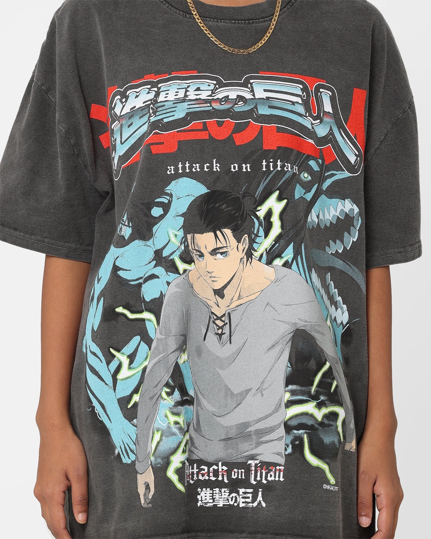 Quick Dry Material Chill Wear Goat Crew X Attack On Titan Attack Titan Vintage Heavyweight T-Shirt Black Wash