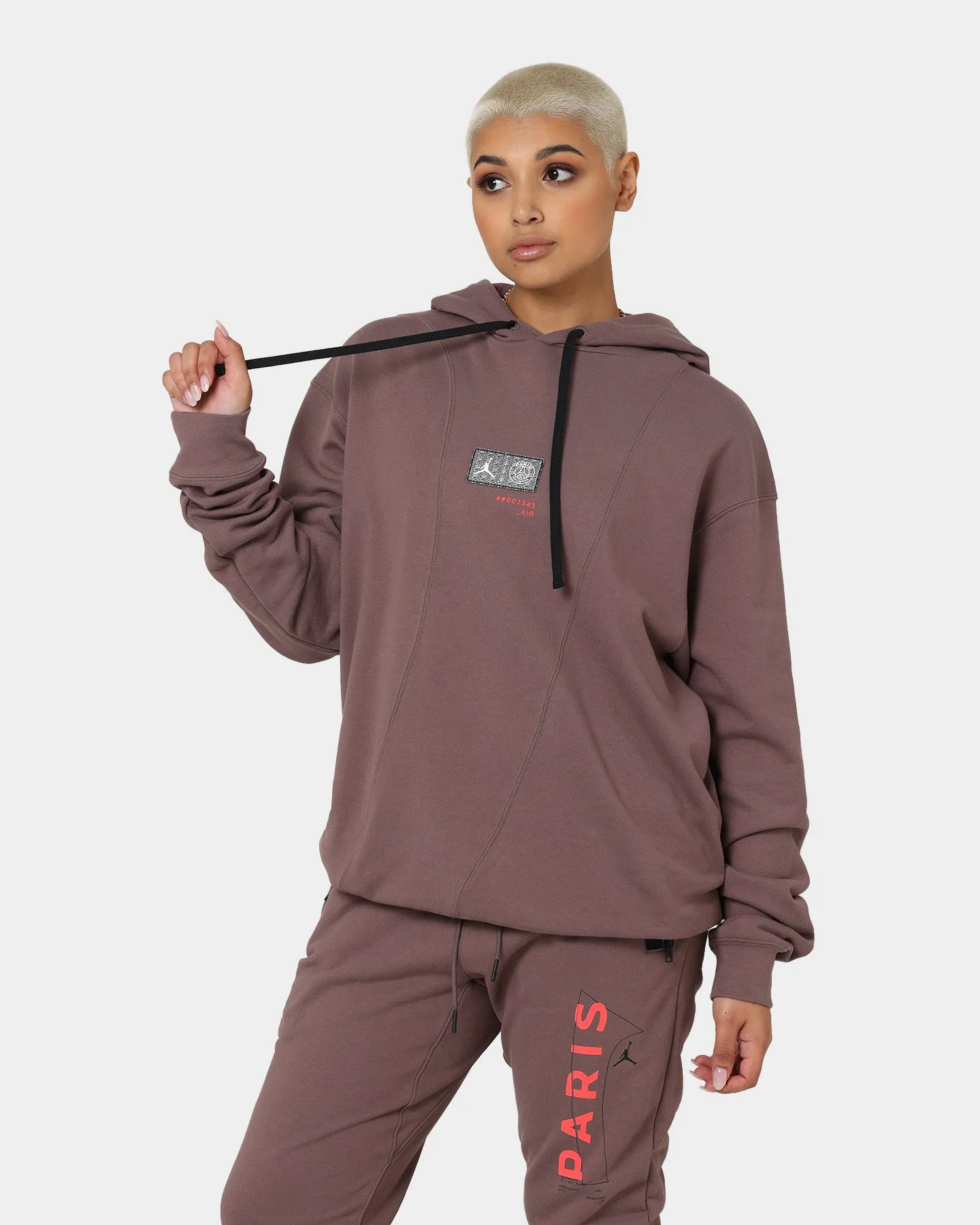 Reinforced Stress Points Adjustable Drawstrings Jordan X Paris Saint-Germain Fleece Pullover Hoodie Plum Eclipse