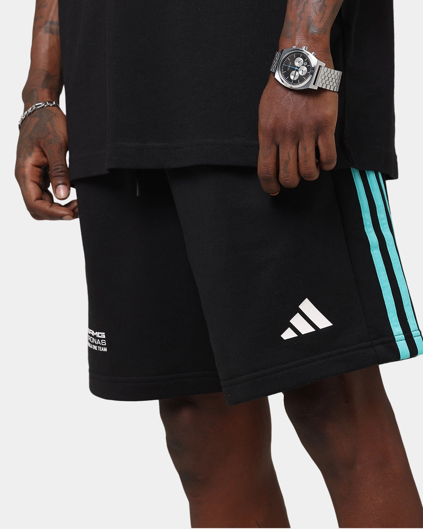 adidas x Mercedes-AMG PETRONAS Formula One F1 DNA Shorts Black/White rhinestone accents