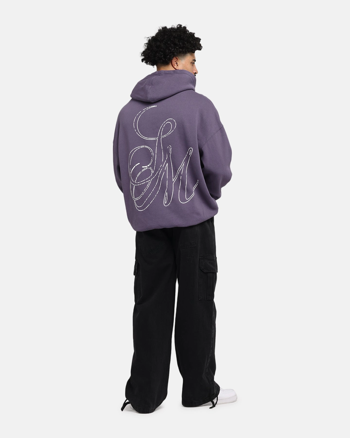 Seamless Shoulder Saint Morta Cursive Boxy Hoodie Purple