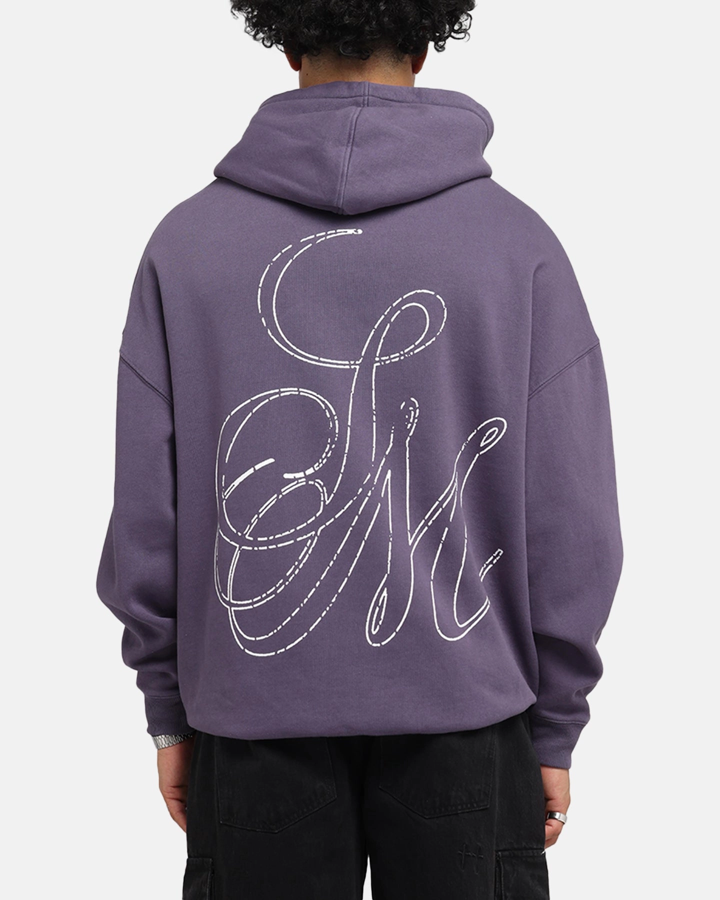 Saint Morta Cursive Boxy Hoodie Purple Stylish Detail Sherpa Lining