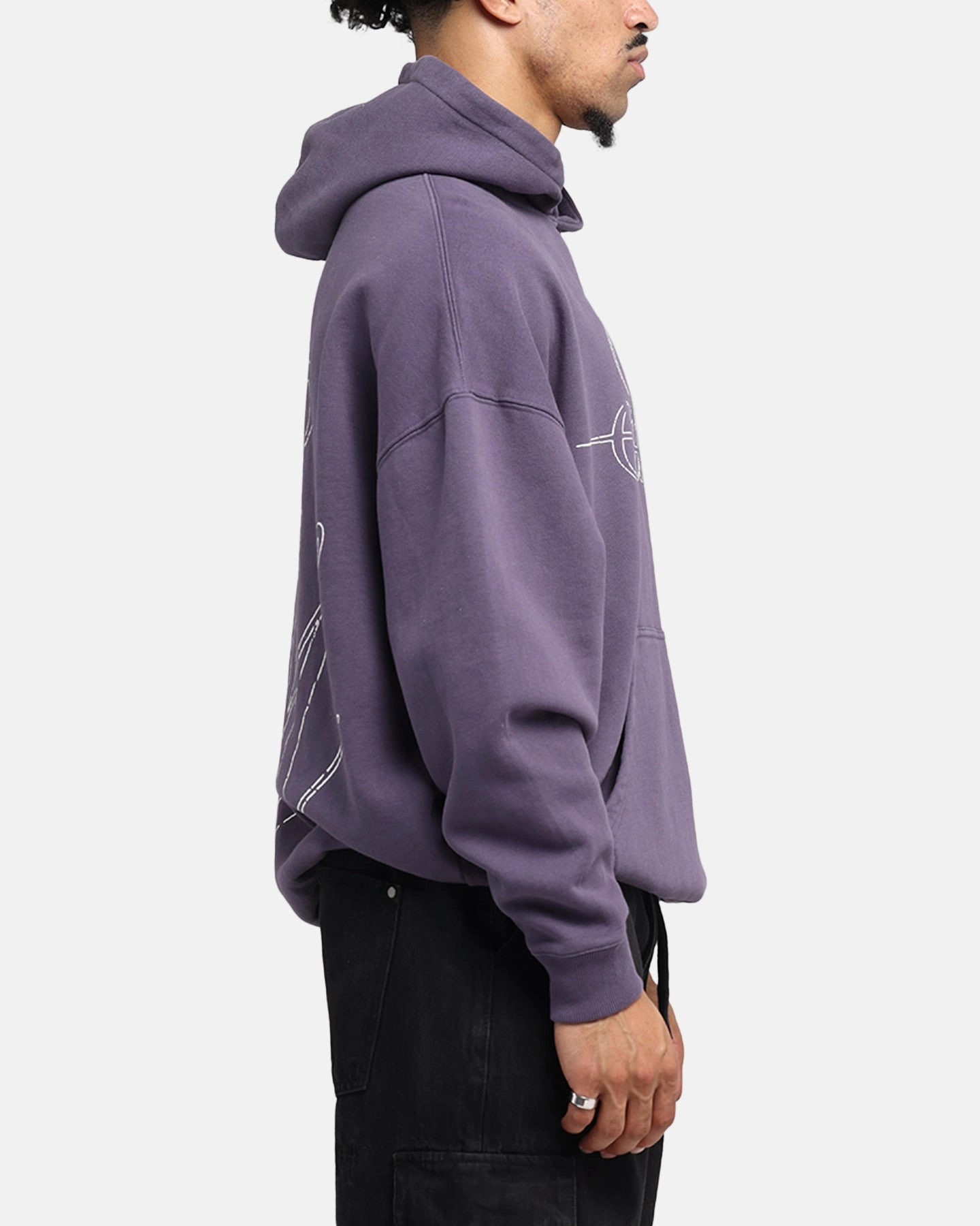 Saint Morta Cursive Boxy Hoodie Purple Unisex Fashionable Item