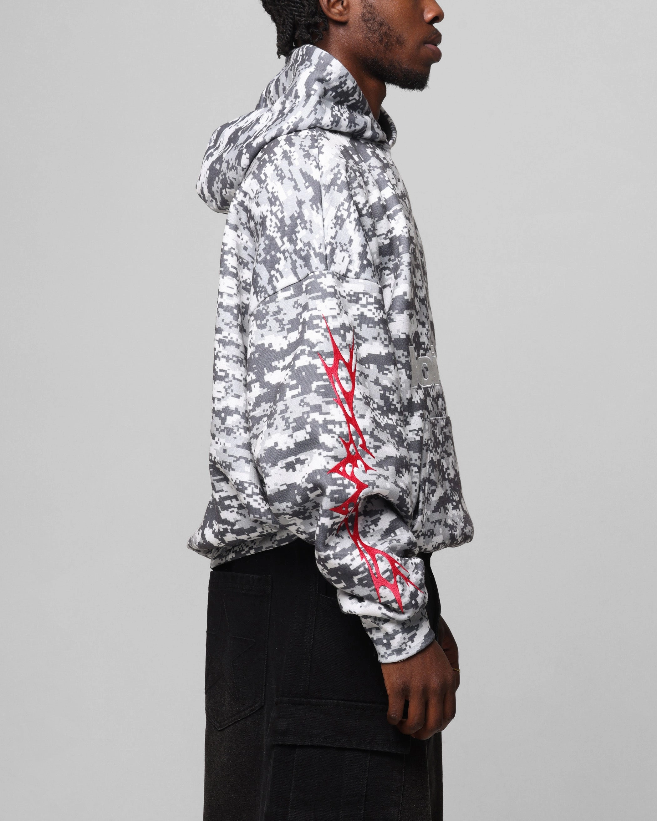 Striped Design Breathable Mesh Panels Loiter Soho Hoodie Snow Camo