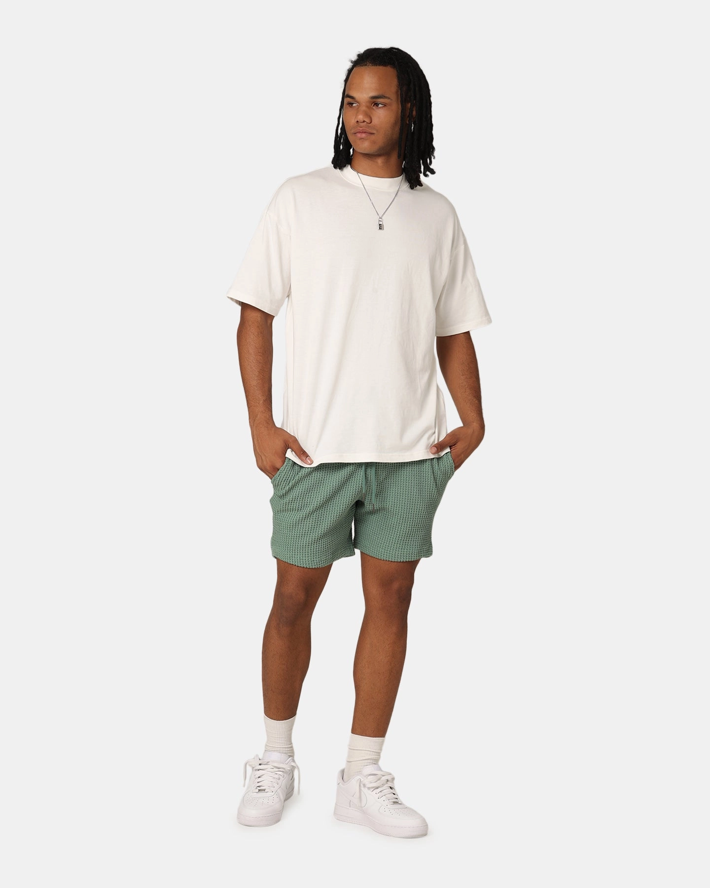 Smooth Flatlock Seams Stretch waistband XXIII Ozzy Waffle Shorts Sage