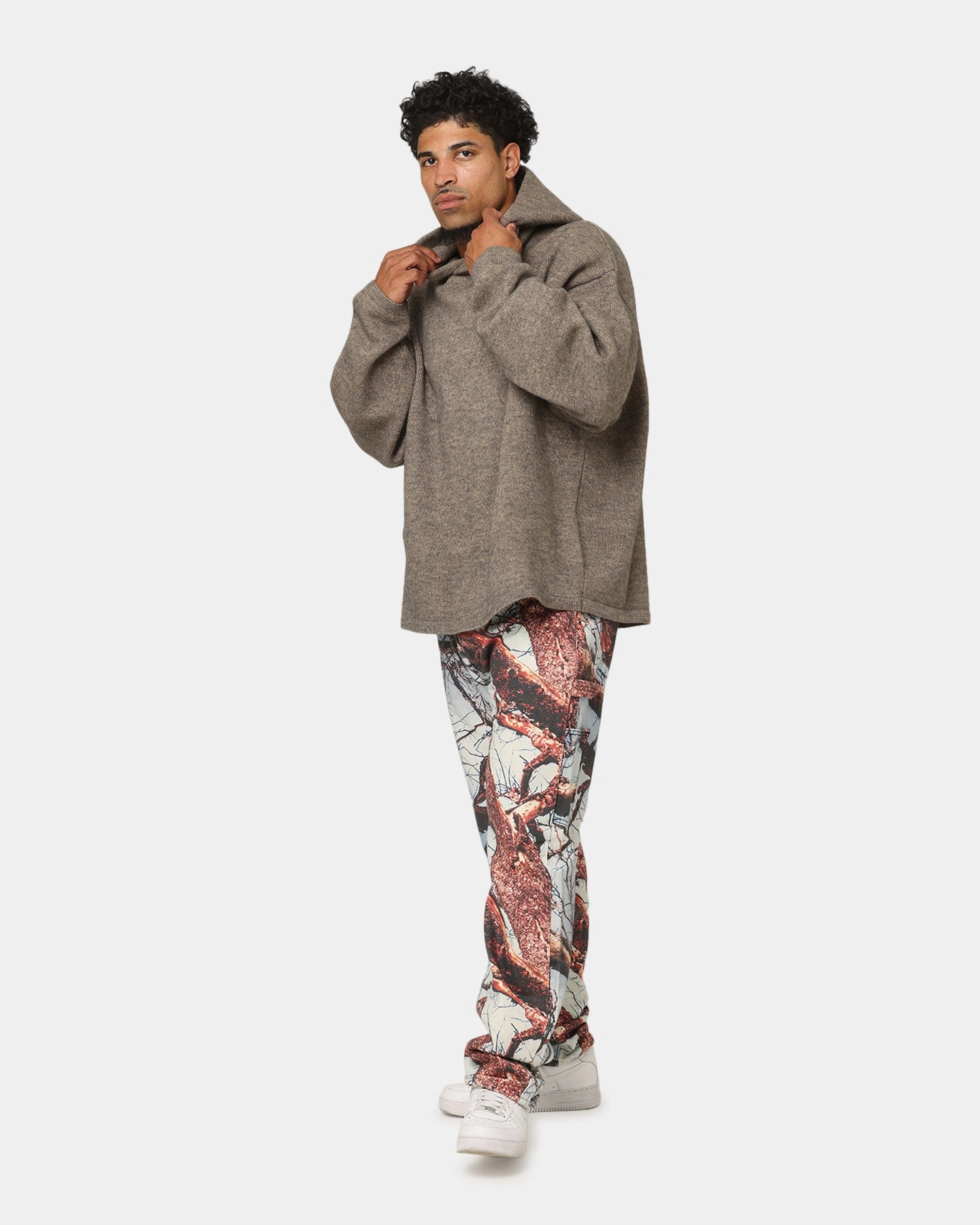 Three Layer Laminate Water-Resistant Layer MNML Tonal Grain Knitted Hoodie Brown