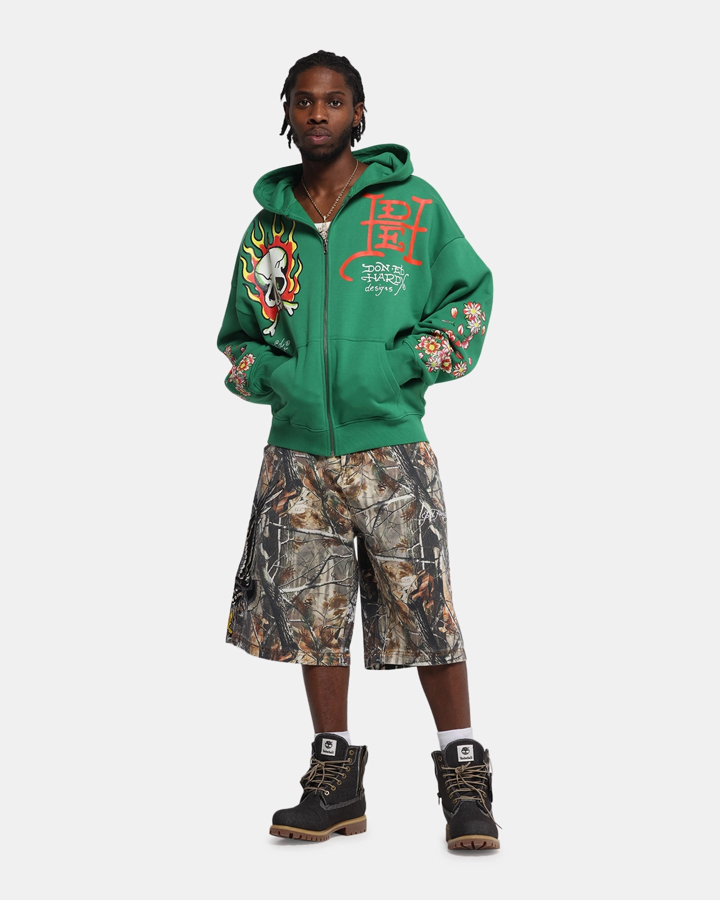 Ed Hardy Love Kills Slowly Zip Hoodie Green Fashion Comfort