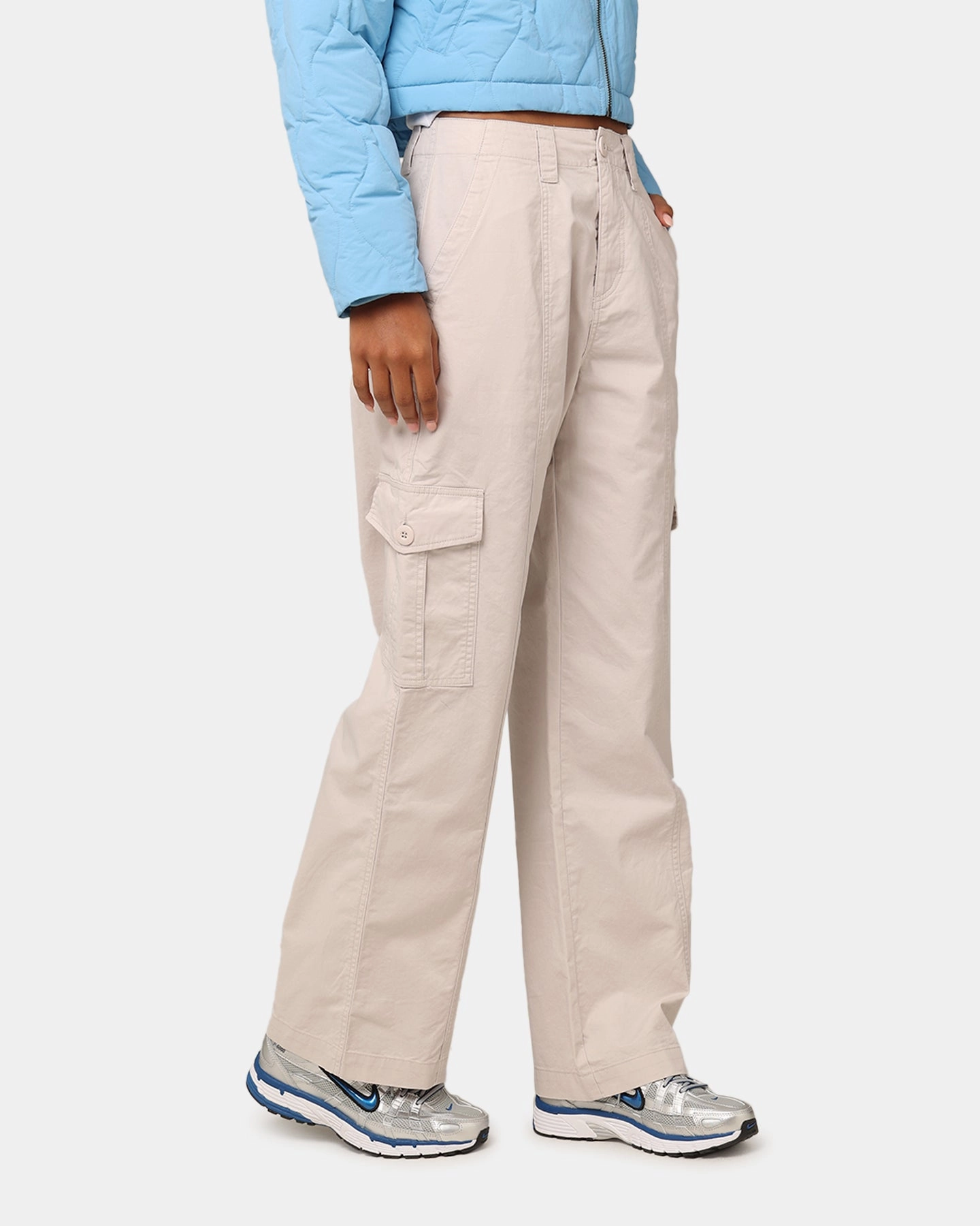 X-Girl Work Cargo Pants White Sand HiddenDrawcord stain resistant coating