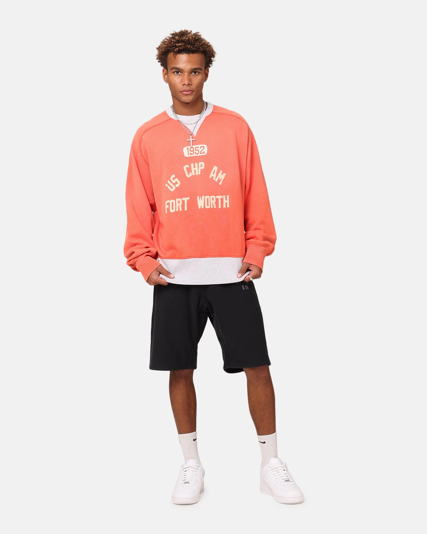 Snuggle Style Layering Essential Champion 50's Saddle Crew Sweatshirt Team Red Scarlet